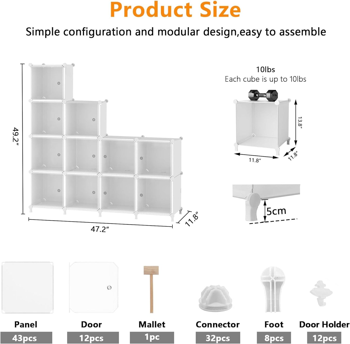 Cube Storage Closet Organizer 12 Cube Storage Shelves with Doors Closet Organizers and Storage Stackable Clothes Organizer for Bedroom, Home Office, White