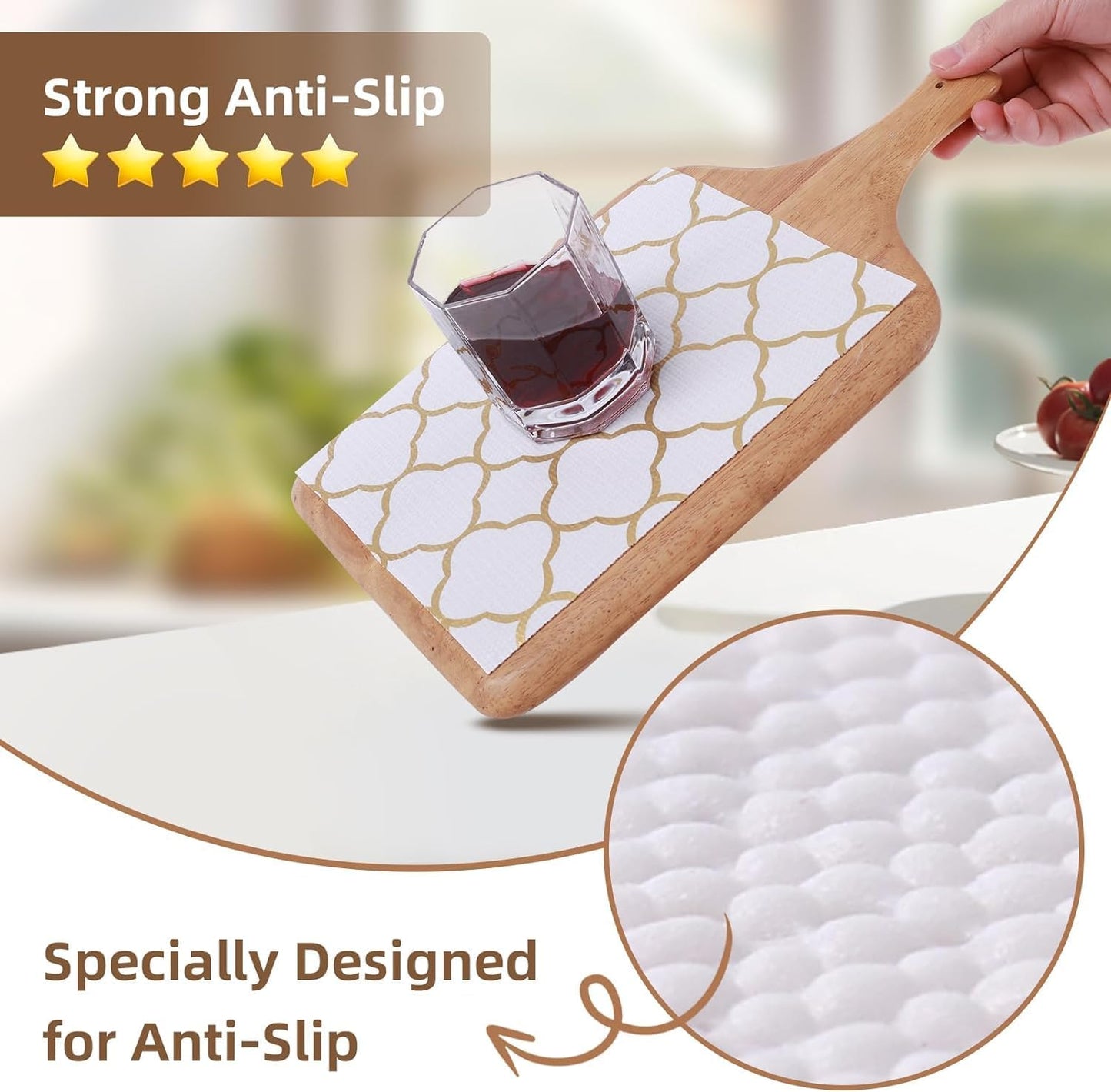 Shelf Drawer Liners for Kitchen Cabinets Non Adhesive Drawer Liner Thickened Refrigerator Liner Gold Quatrefoil Strong Non-Slip Paper for Tool Box with Knife and Tape Measure,11.8 X 118 Inches