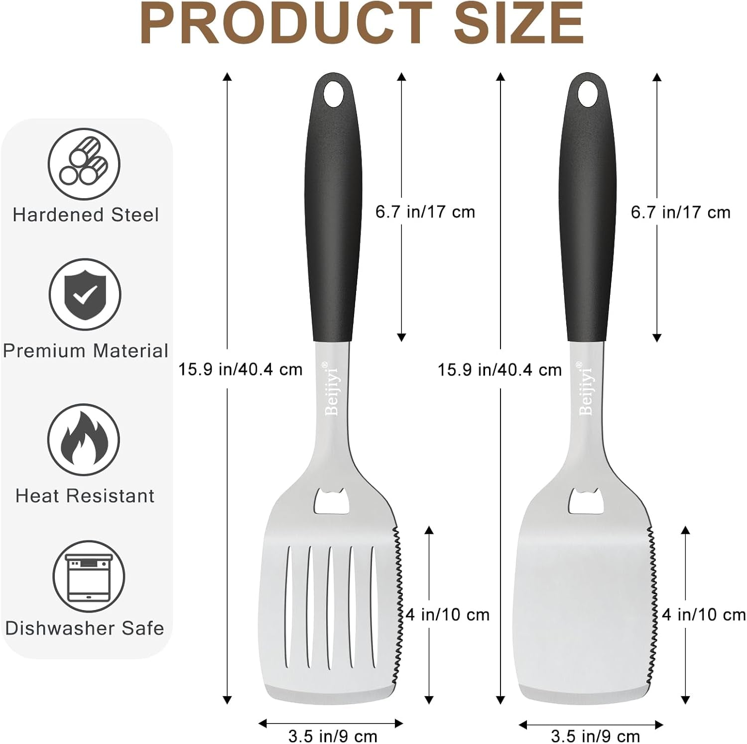 Stainless Steel Grill Spatula for Outdoor Grill, Heavy Duty Metal BBQ Spatula Set with Serrated, Silicone Handle, Solid and Slotted Turner, Grill Tools Burger Spatula for Grilling Cooking