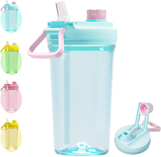 12Oz Kids Water Bottle with Straw Leak-Proof Toddler Water Bottle Plastic Water Bottles Bpa-Free Toddler Straw Cups with Handle for Travel Fitness School, BLUE