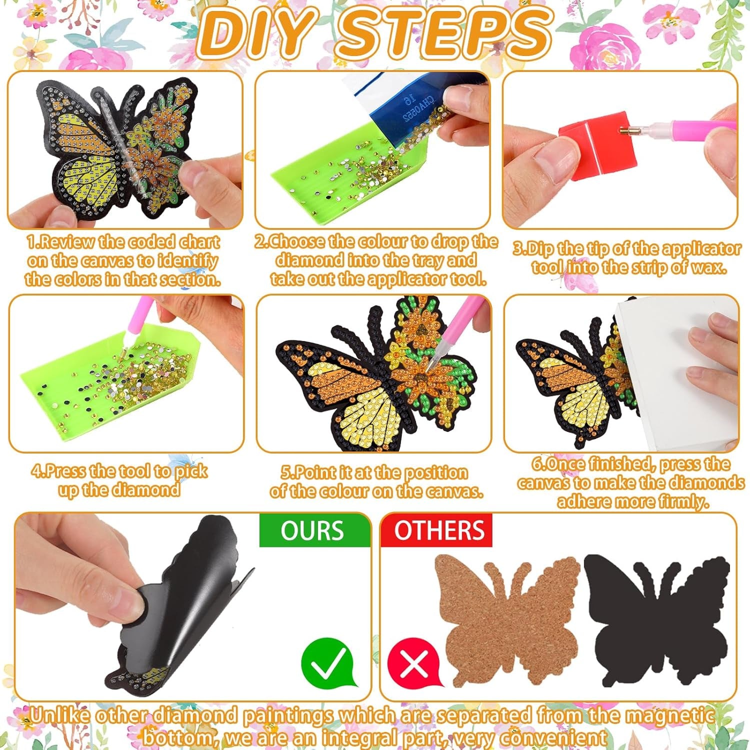 20-Piece Butterfly Diamond Painting Magnet Set - Decorative Refrigerator Art Stickers for Christmas