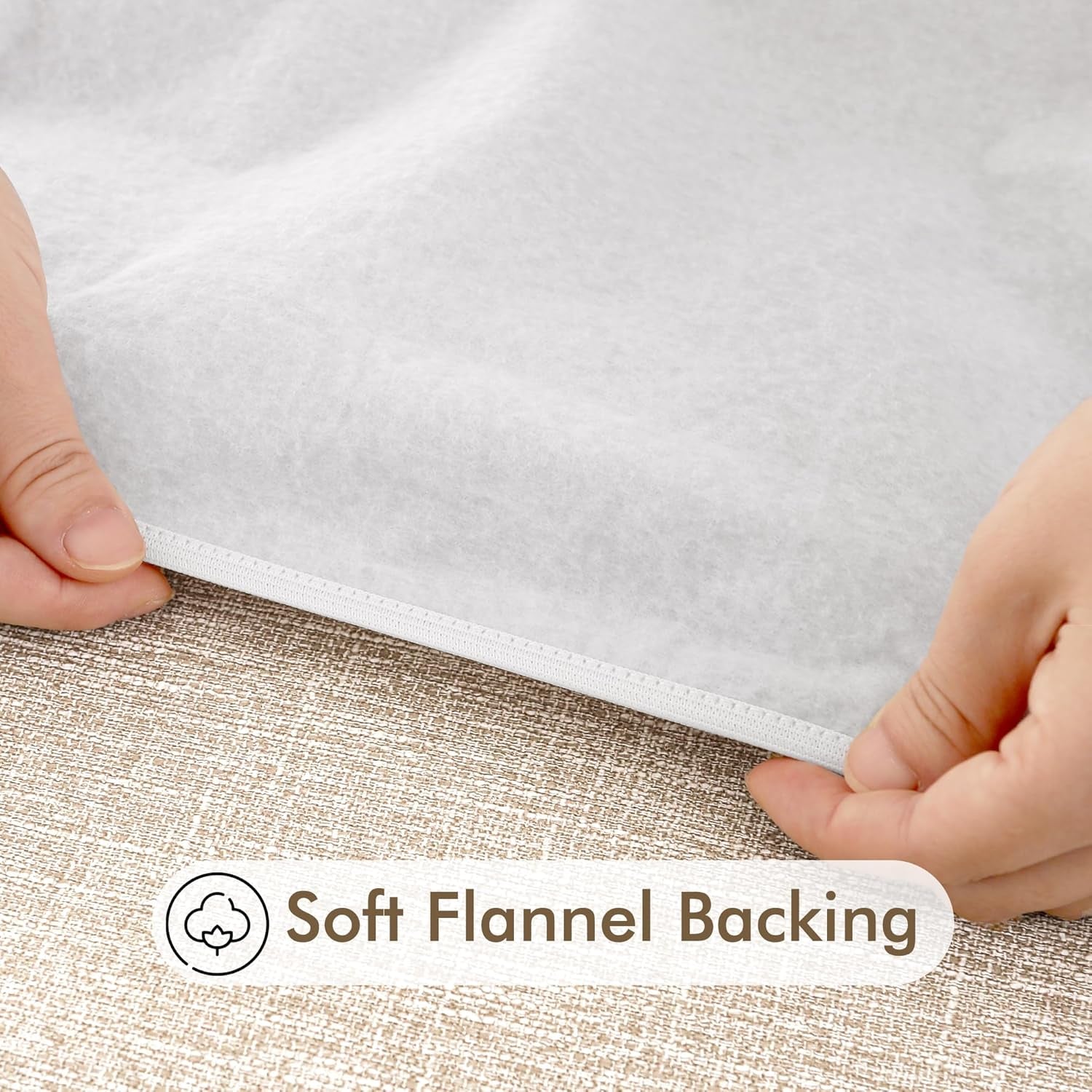 2-Pack Faux Linen Round Table Covers with Flannel Backing, Waterproof Vinyl Fitted Elastic Tablecloths for Picnics, Parties, and Indoor Dining (Fits 45"-56" Round Tables)