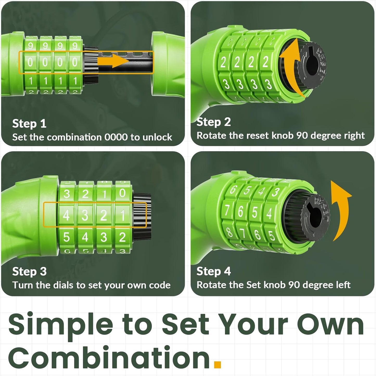 Bike Lock, Bicycle Lock 4 Feet Cable Lock 1/2 Inch Resettable Bike Lock Combination with Mounting Bracket, Bike Accessories for Bicycle, Electric Scooter, Motorcycle