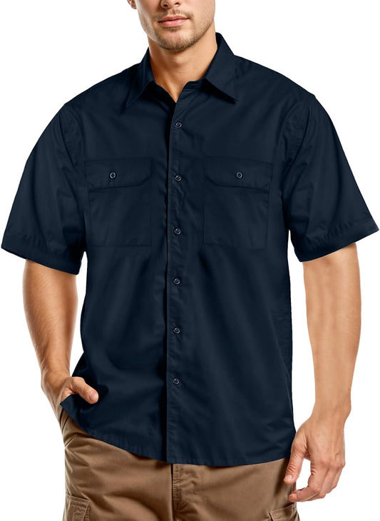 Men'S Work Shirt Two Pockets Short Sleeve Durable Work Wear