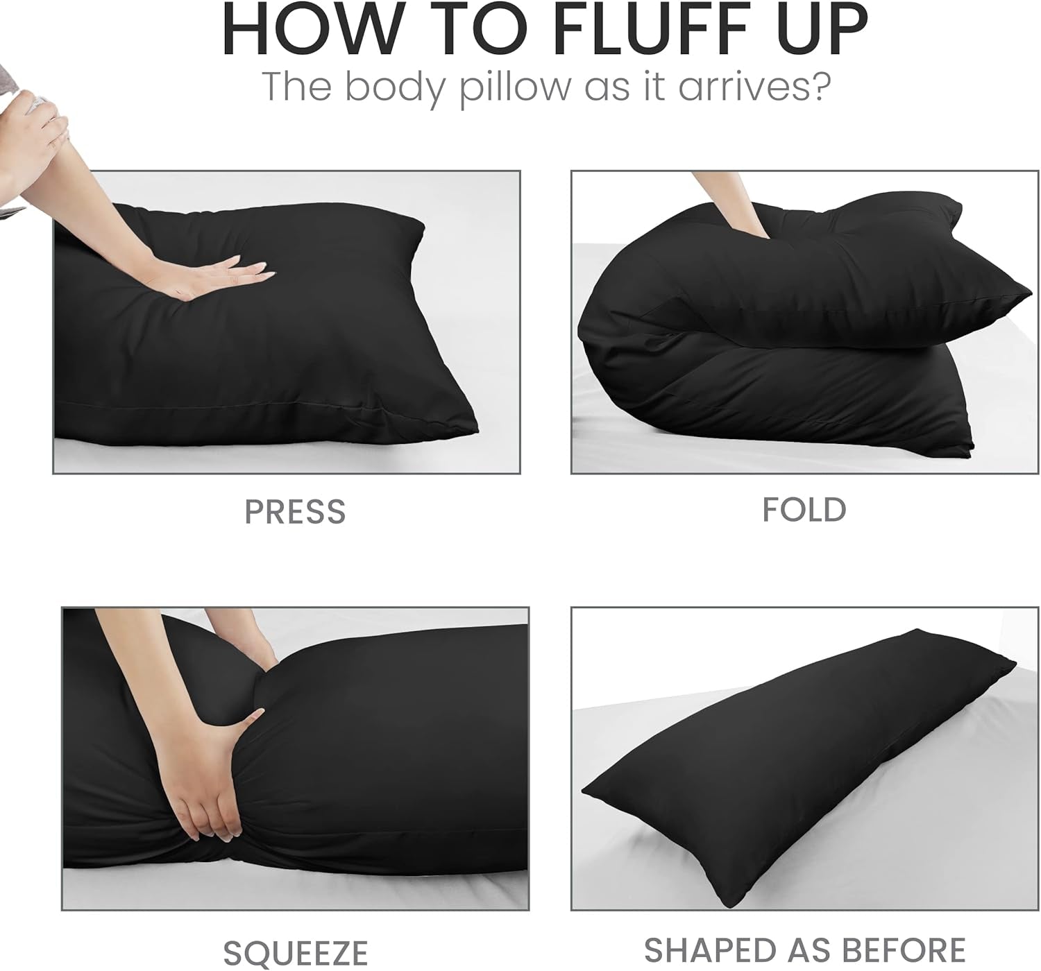 Full Body Pillow for Adults (Black, 20 X 54 Inch), Long Pillow Insert for Sleeping, Ideal for Side Sleepers
