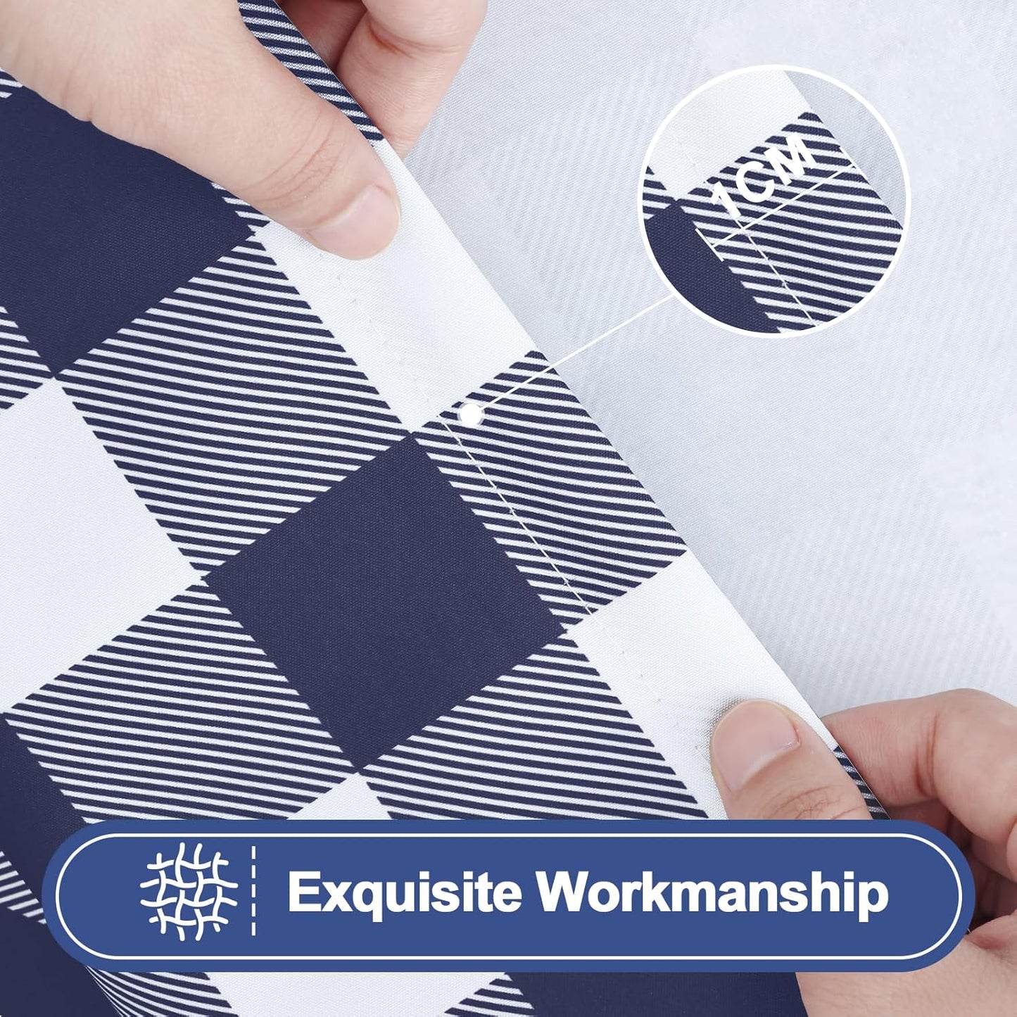 Picnic Table Cloth 2 Pack, Waterproof Elastic Fitted Tablecloths for 6FT Rectangle Tables, Washable Polyester Buffalo Plaid Tablecloth for Camping, Dining & Outdoor (Navy & White, 30" X 72")