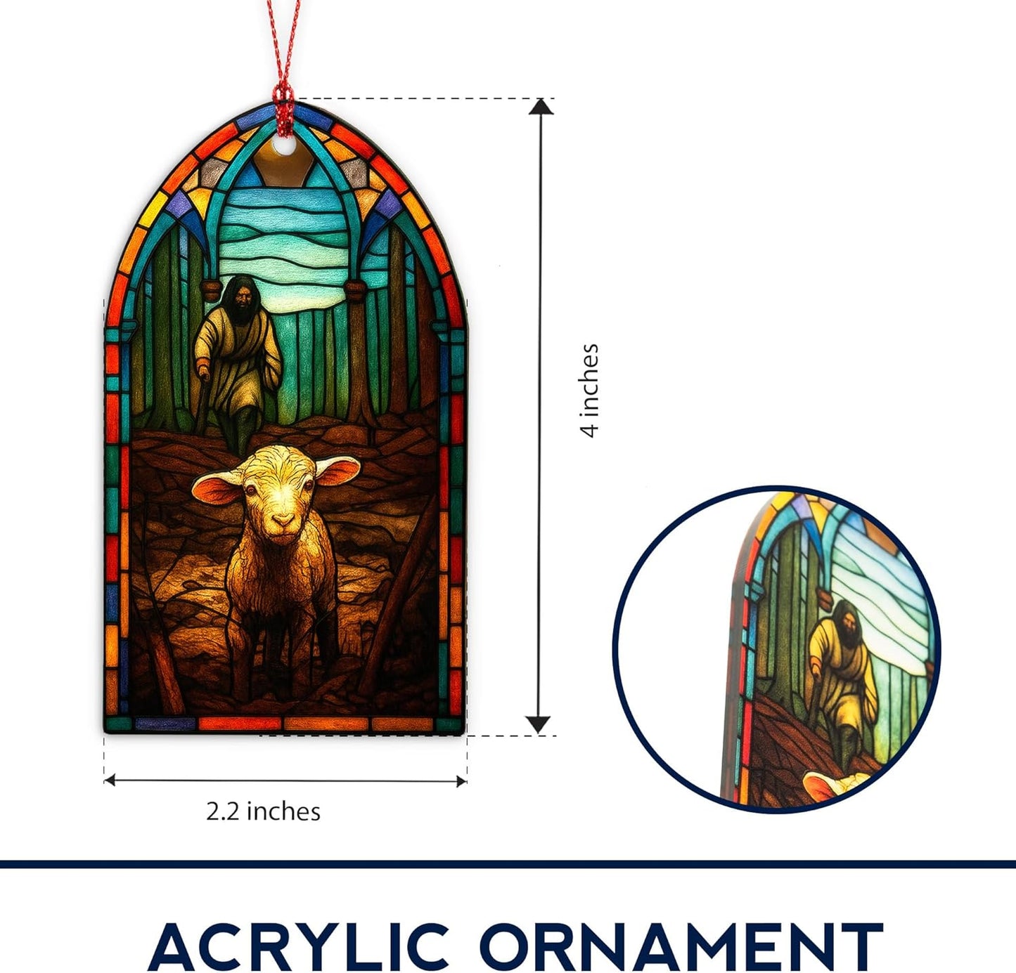 Religious Christmas Ornaments, Christian Tree Decor with Jesus & Lamb Suncatcher Effect, Jesus Ornaments, Christian Ornament, Baptism Gift for Women, Inspirational Holiday Hanging Ornament (Gothic)