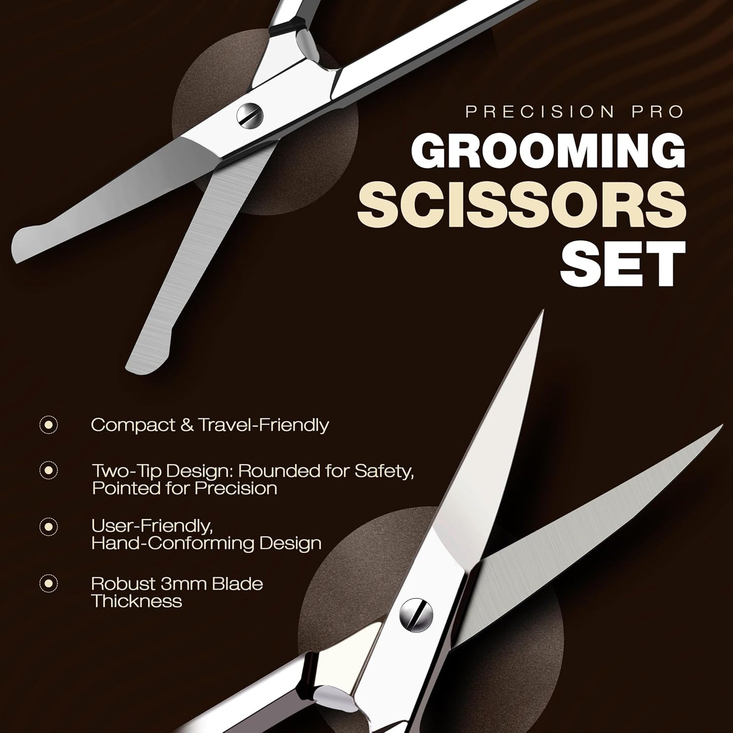 Eyebrow Scissors, Professional Stainless Steel Small Shears for Men and Women, Nose Hair Scissors for Grooming Mustache, Beard, Eyelashes, Ear Hair Trimming, Silver