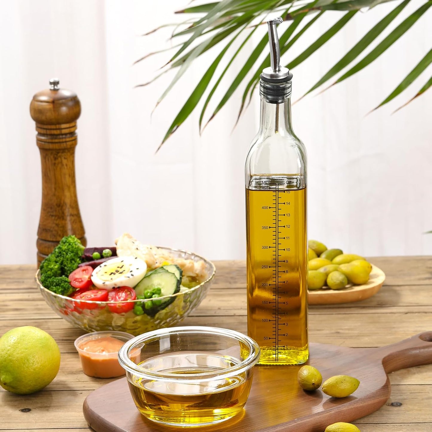 17Oz Glass Olive Oil Dispenser Bottle - 500Ml Clear -Oil & Vinegar Cruet with Pourers and Funnel - Olive Oil Carafe Decanter for Kitchen