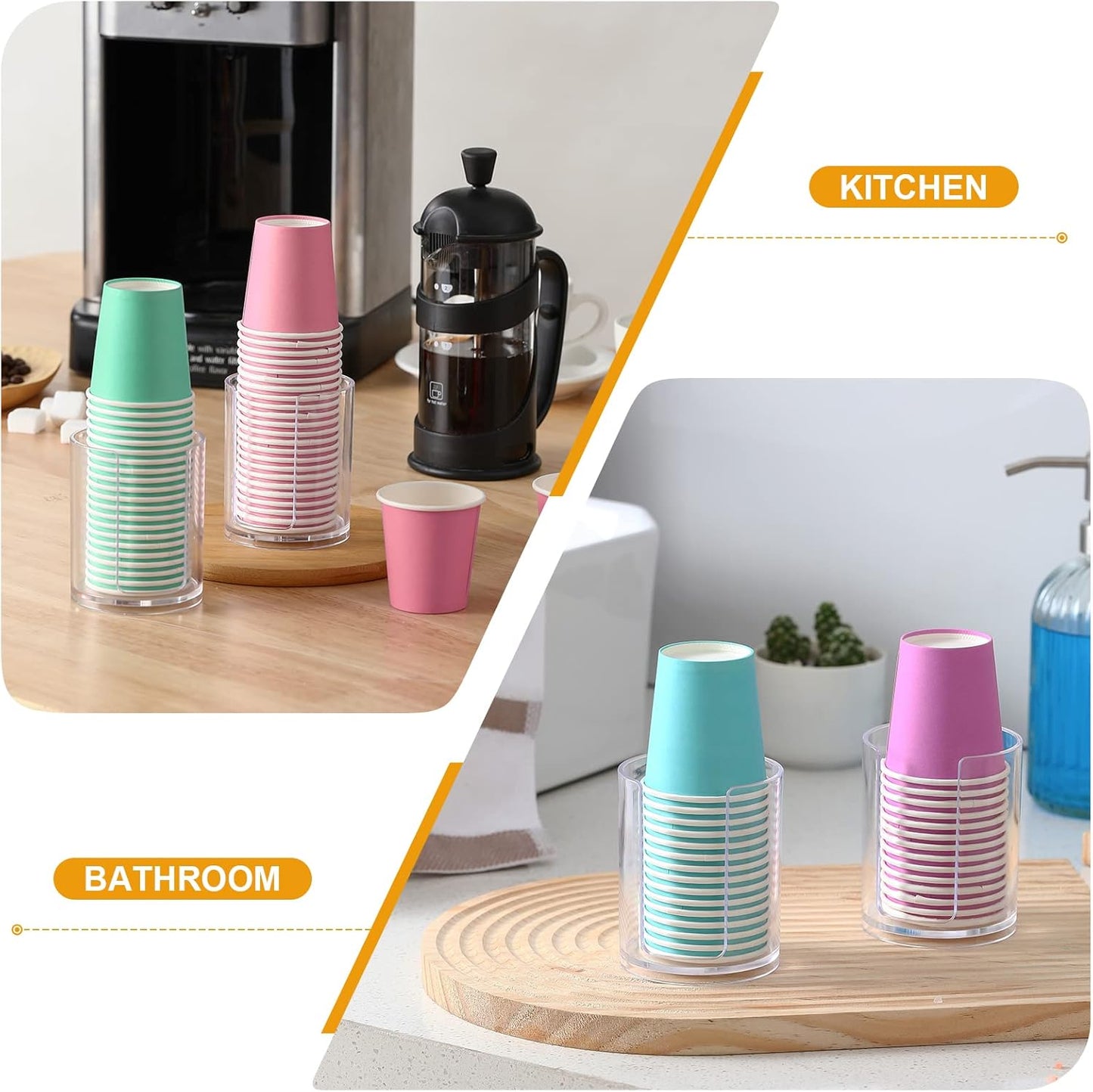 Bathroom Cup Dispenser, 2 Pack Mouthwash Cups Holder, Small Disposable Paper Cup Holders for Rinsing Cups on Bathroom Vanity Countertops