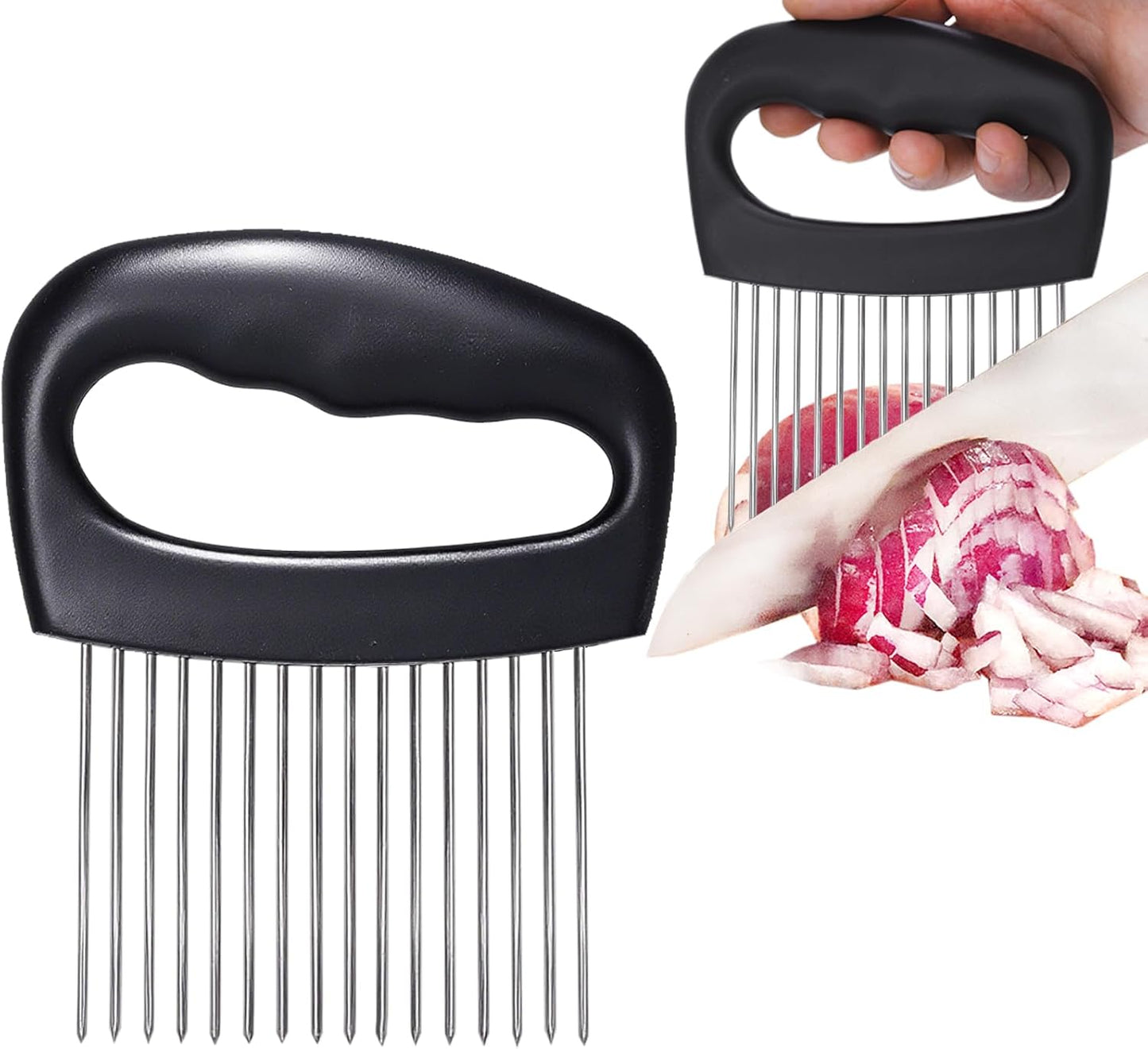 Extra-Large Onion Holder for Slicing, Onion Cutter Vegetable Chopper, Extra-Large Tomato Slicer with 16 Long Needles, Stainless Steel Tomato Potato Slicer, Meat Tenderizer, Food Slicing Guide