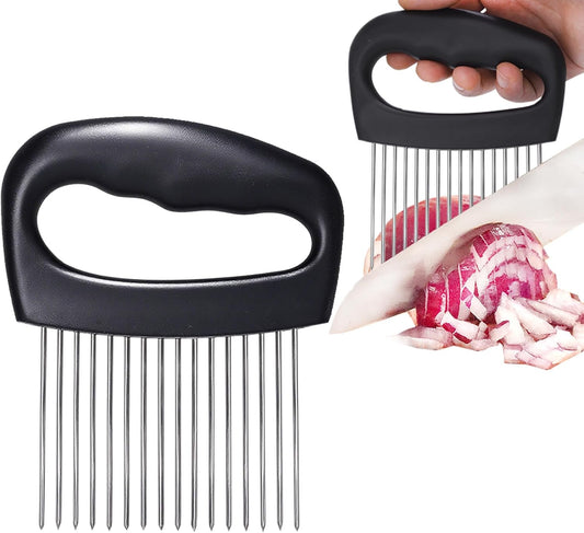 Extra-Large Onion Holder for Slicing, Onion Cutter Vegetable Chopper, Extra-Large Tomato Slicer with 16 Long Needles, Stainless Steel Tomato Potato Slicer, Meat Tenderizer, Food Slicing Guide