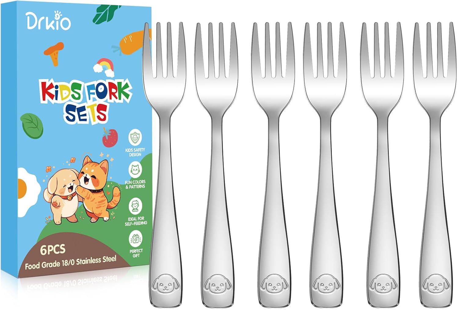 Stainless Steel Toddler Fork Set - 6-Piece Safe and Durable Silverware for Children, Dishwasher Safe with Mirror Polished Finish