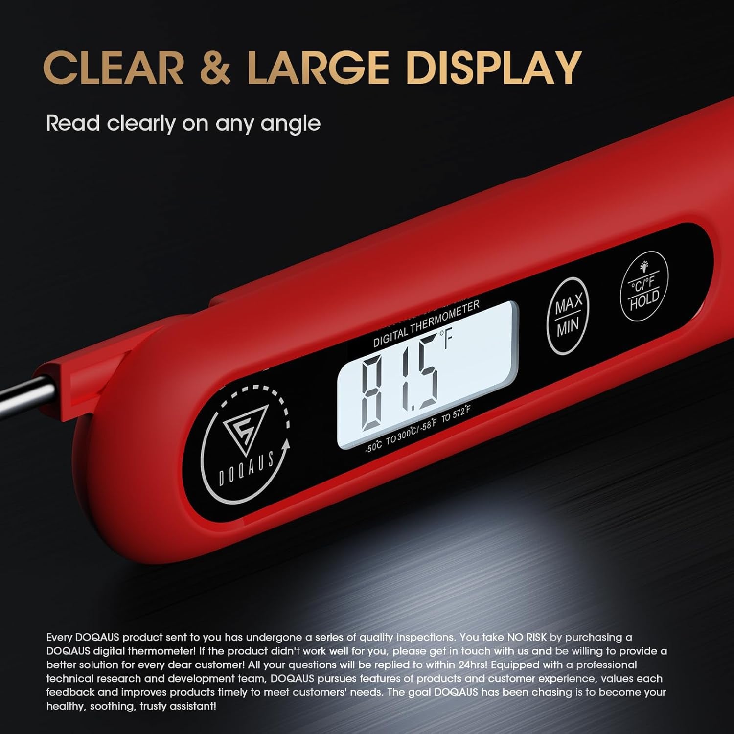 Digital Meat Thermometer, Instant Read Food Thermometer for Cooking, Kitchen Probe with Backlit, Cooking Temperature Probe for Turkey, Grill, BBQ, Baking, Bread, Sourdough