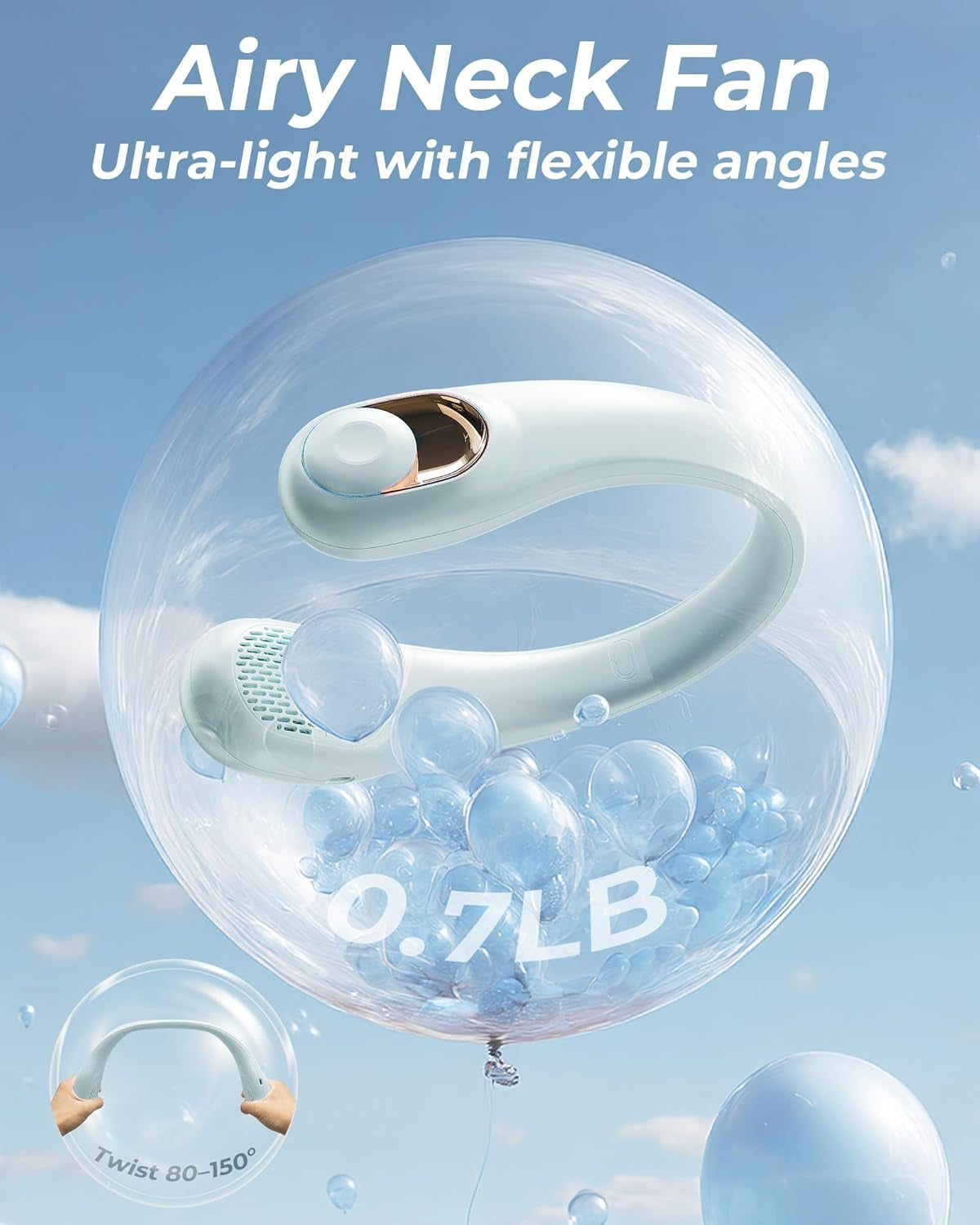 Neck Fan, Personal Fan with LED Display, USB-C Rechargeable, 4000Mah-Battery, 3-Speed Adjustment & Whisper-Quiet Operation, Perfect for Home, Travel, Sports