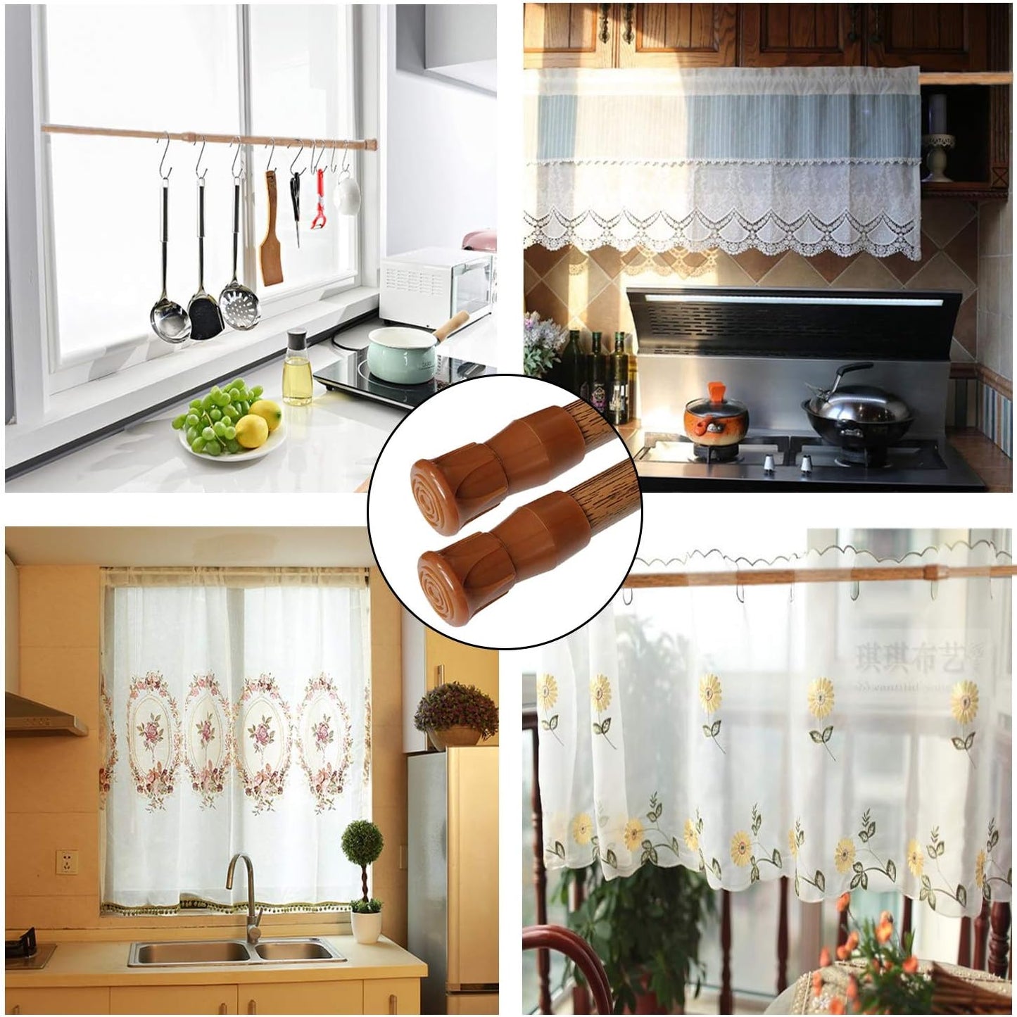 Spring Tension Curtain Rods Short Tension Rod (Wood, 16" to 28"-2Pcs, Optimum Scope of Application 16 to 24 Inch, Can'T Hang Heavy Curtains)