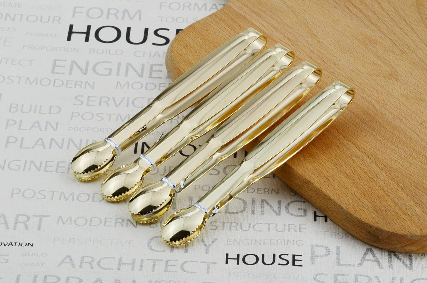Mini Appetizer Tongs 5-3/4 Inch Small Serving Tongs, Set of 4 (Gold)