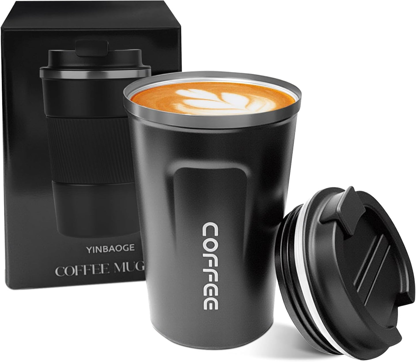 Insulated Travel Coffee Mug, Spill & Leak Proof, Portable to Go Camping Stainless Steel Coffee Tumbler, Reusable Thermal Coffee Cup with Lid for Hot & Cold Drinks (2Nd-Black, 12 OZ)