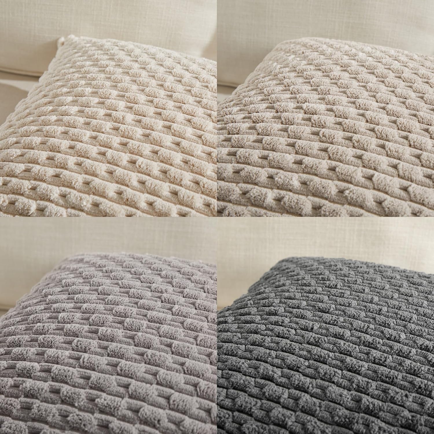 Set of 4 Farmhouse Neutral Decorative Throw Pillow Covers 18X18 Inch for Couch Bed Sofa Bedroom, Modern Boho Home Decor, Soft Fluffy Textured Corduroy Cute Grey Series Cushion Case 45X45 Cm