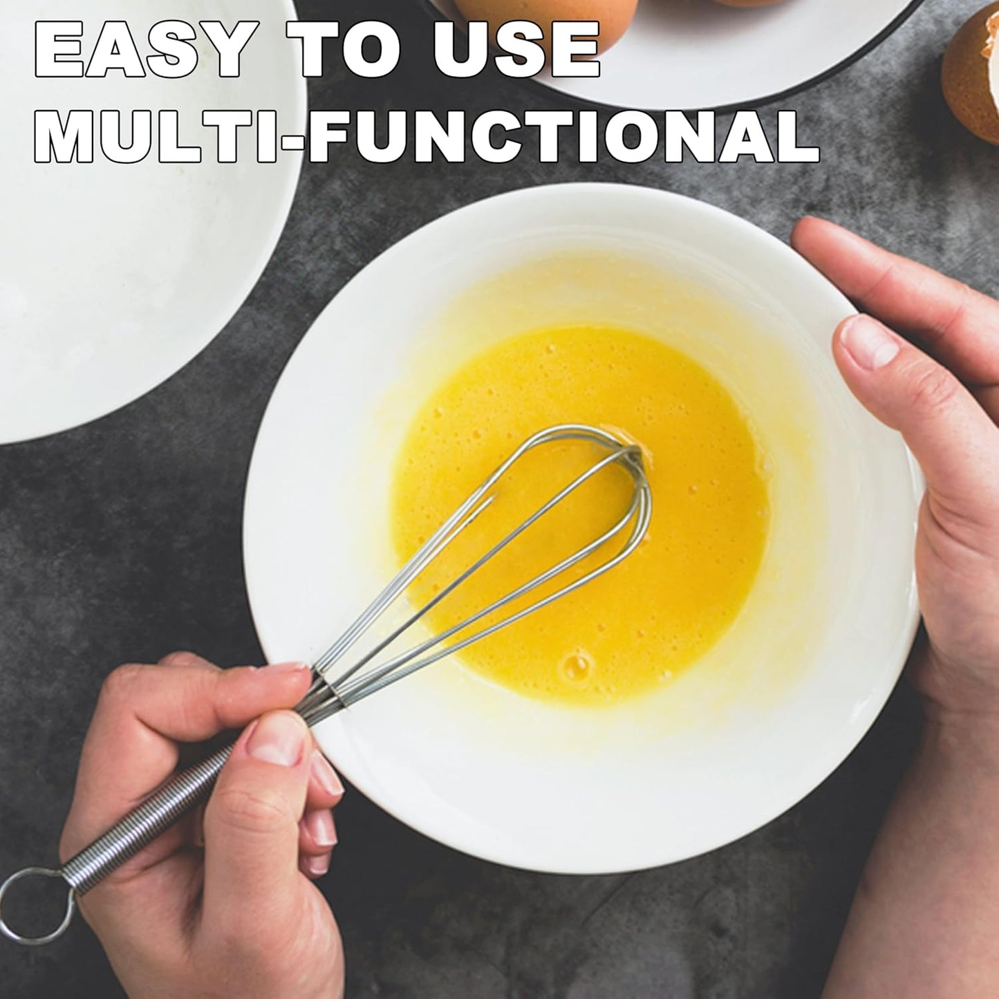 Small Wire Whisk Set of 2, Portable Stainless Steel Kitchen Tiny Whisk & Egg Beater with Thick Wire - Sturdy Mini Mixing Balloon for Cooking, Blending, Whiping, Beating and Stirring (6" + 8")