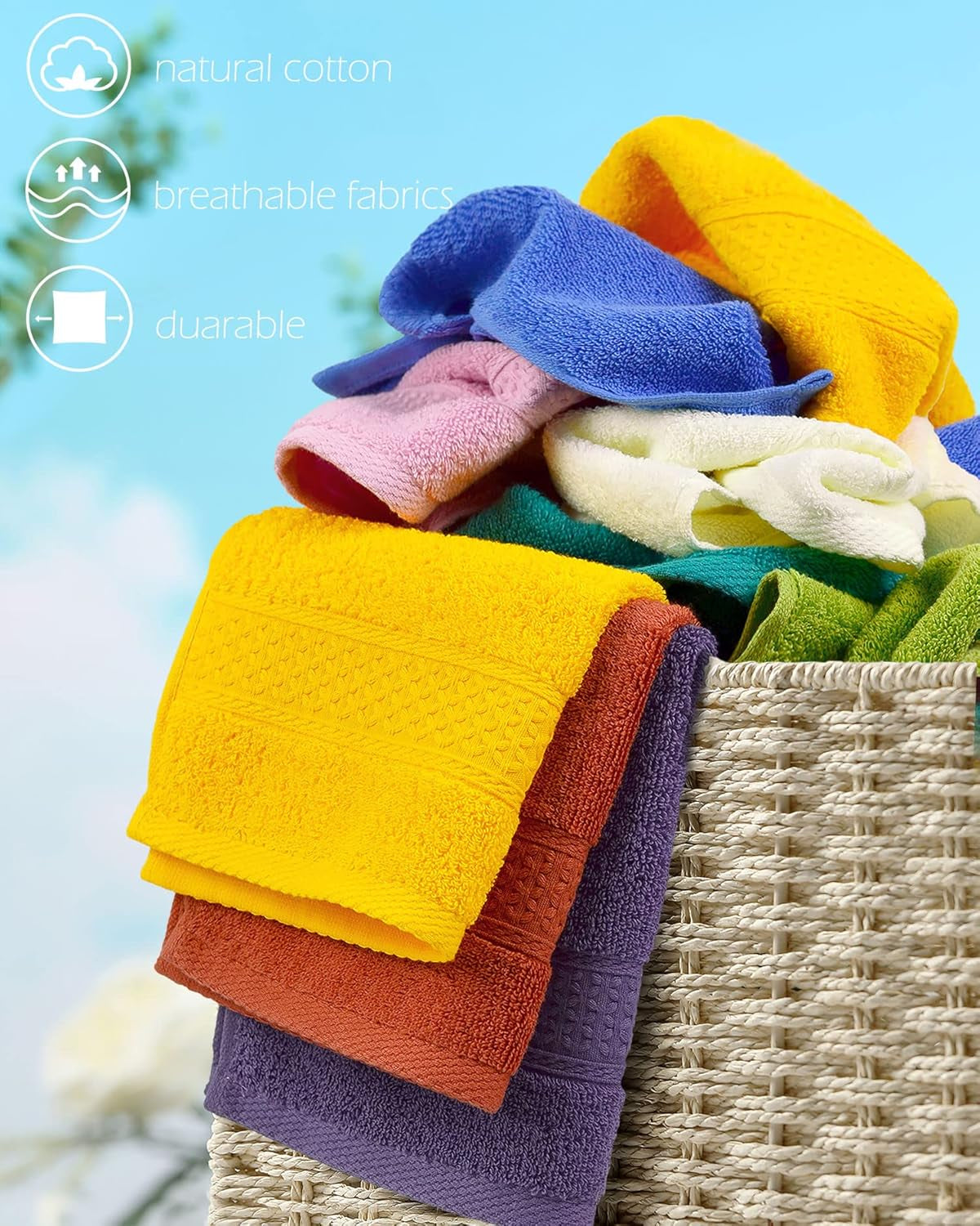 Wash Cloths for Your Body 24-Pack Washcloths Soft Cotton Face Cloths, Large Shower Wash Cloth Set (8 Colors 13” X 13”) 100% Cotton Small Towels for Bathrooms and Guestroom
