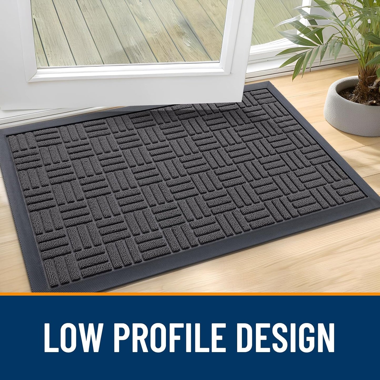 Front Door Mat outside Entrance 29X17, Absorbent, Heavy Duty Sturdy Natural Rubber Doormat Indoor Outdoor, Stain and Fade Resistant, Non-Slip Backing Low Profile Floor Mat for Entryway, Gray