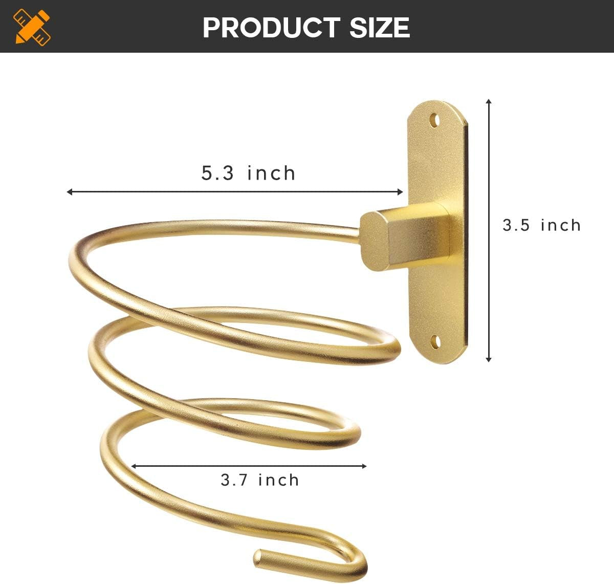Wall-Mounted Gold Hair Dryer Holder for Bathroom Hair Care Tools