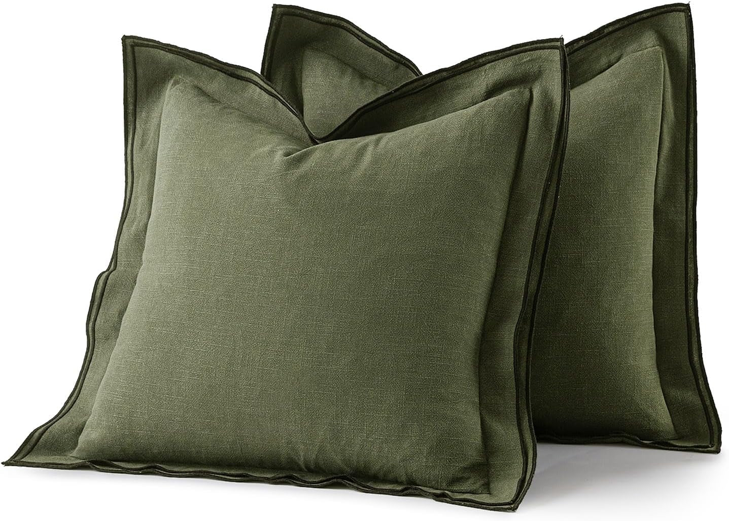 Linen Throw Pillow Covers, 2 Piece 18X18 Inch Dark Olive Green, Boho Euro Pillowcases for Bed to Infuse Elegance, Ideal for Sofa Couch Cushion in Home Decor Upgrade