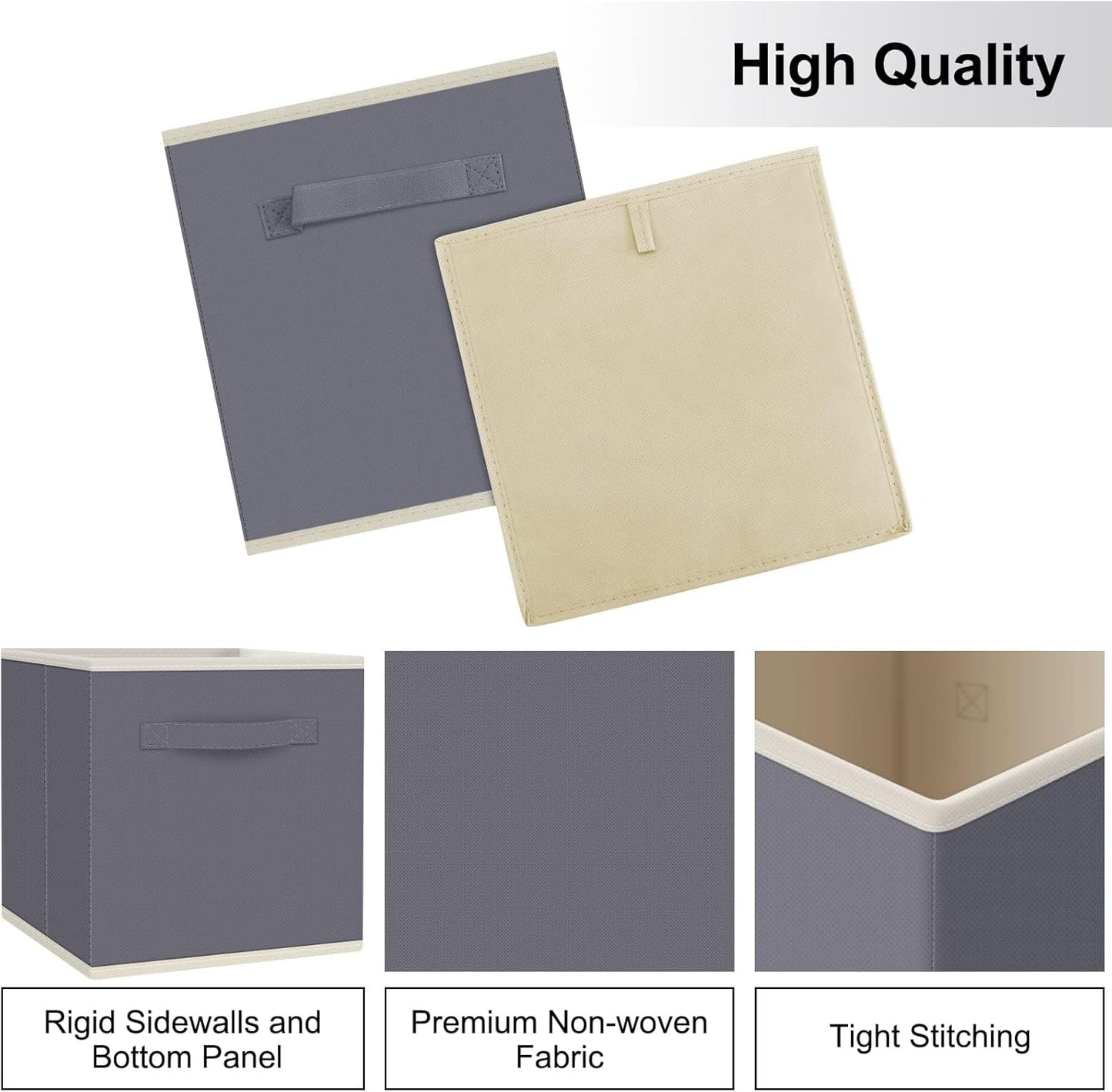 Fabtotes Storage Bins 6 Pack Collapsible Storage Cubes, 11"X10.5"X10.5" Large Book Organizer Boxes with Handles and Cardboard, Baskets for Organizing Closet Shelves (Grey)