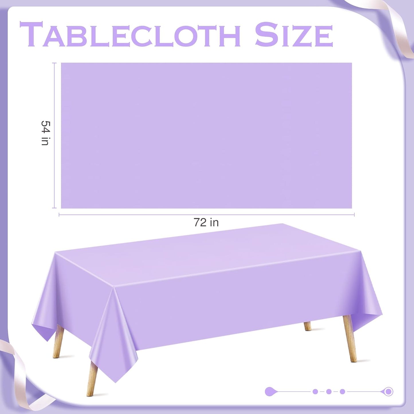Light Purple Rectangle Tablecloth Set of 4, 54x72 Inches, Waterproof and Spillproof Disposable Plastic Covers, Durable for Dining, Buffet, Picnic, and Outdoor Events