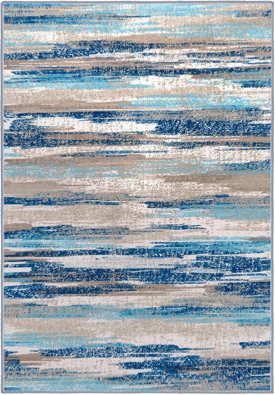 Modern Abstract Entryway Rug Indoor 2X3 Washable Rug Non-Slip Soft Small Area Rug Blue Kitchen Mats Thin Print Faux Wool Floor Carpet Throw Rugs for Entrance Bedroom Office Home Decor