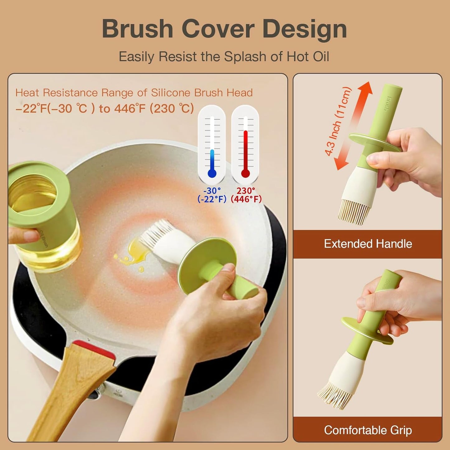 300Ml /10Oz Oil Dispenser with Brush - Glass Oil Bottle for Kitchen with Silicone Heat Resistant Basting Brush - Cooking Brush for Vinegar Sauce BBQ Grill Frying - Green