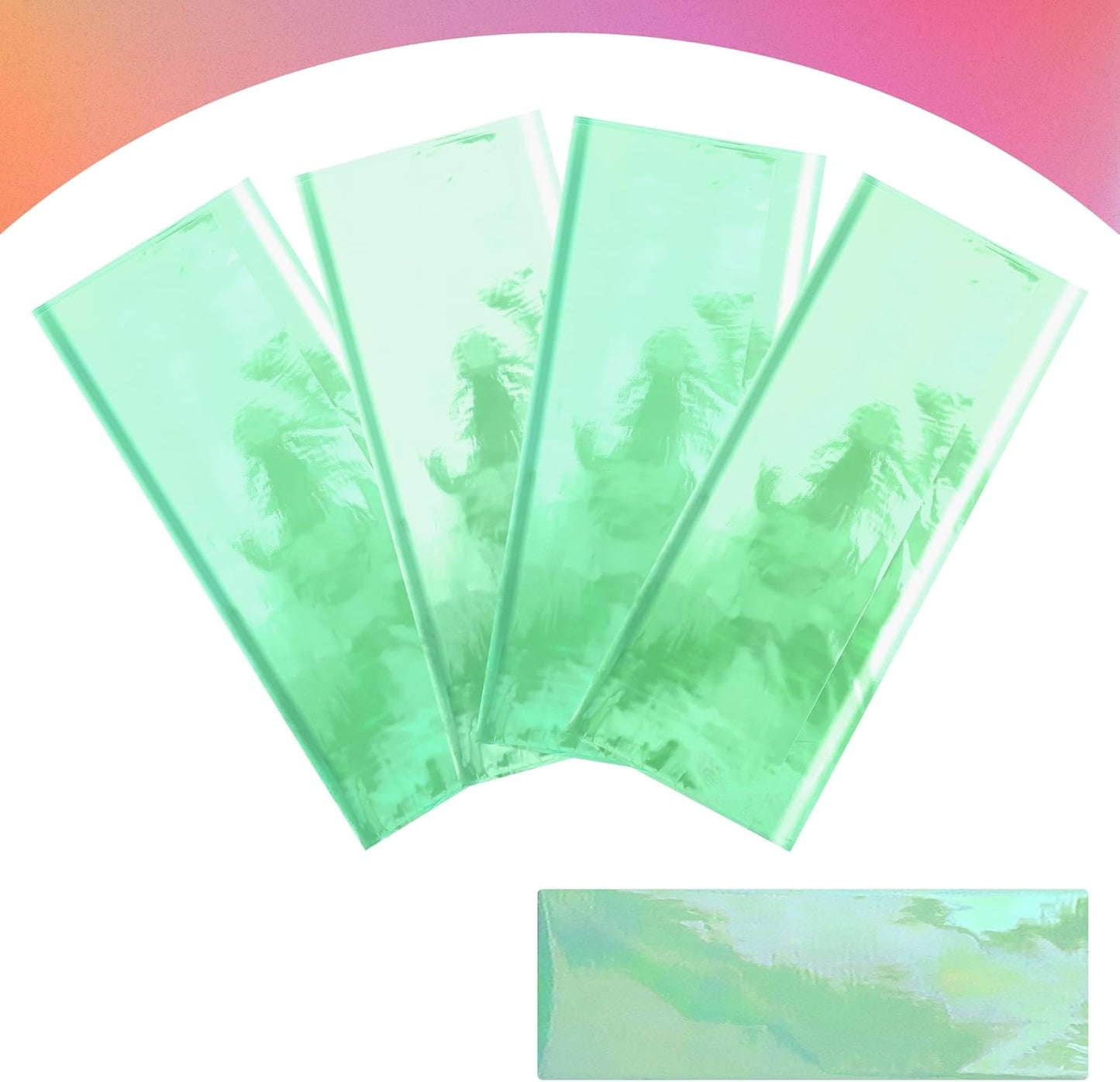 Set of 4 Green Iridescent Disposable Tablecloths - 40 x 108 inches Shiny Laser Table Covers - Holographic Plastic Table Linens for Weddings, Parties, and Banquets