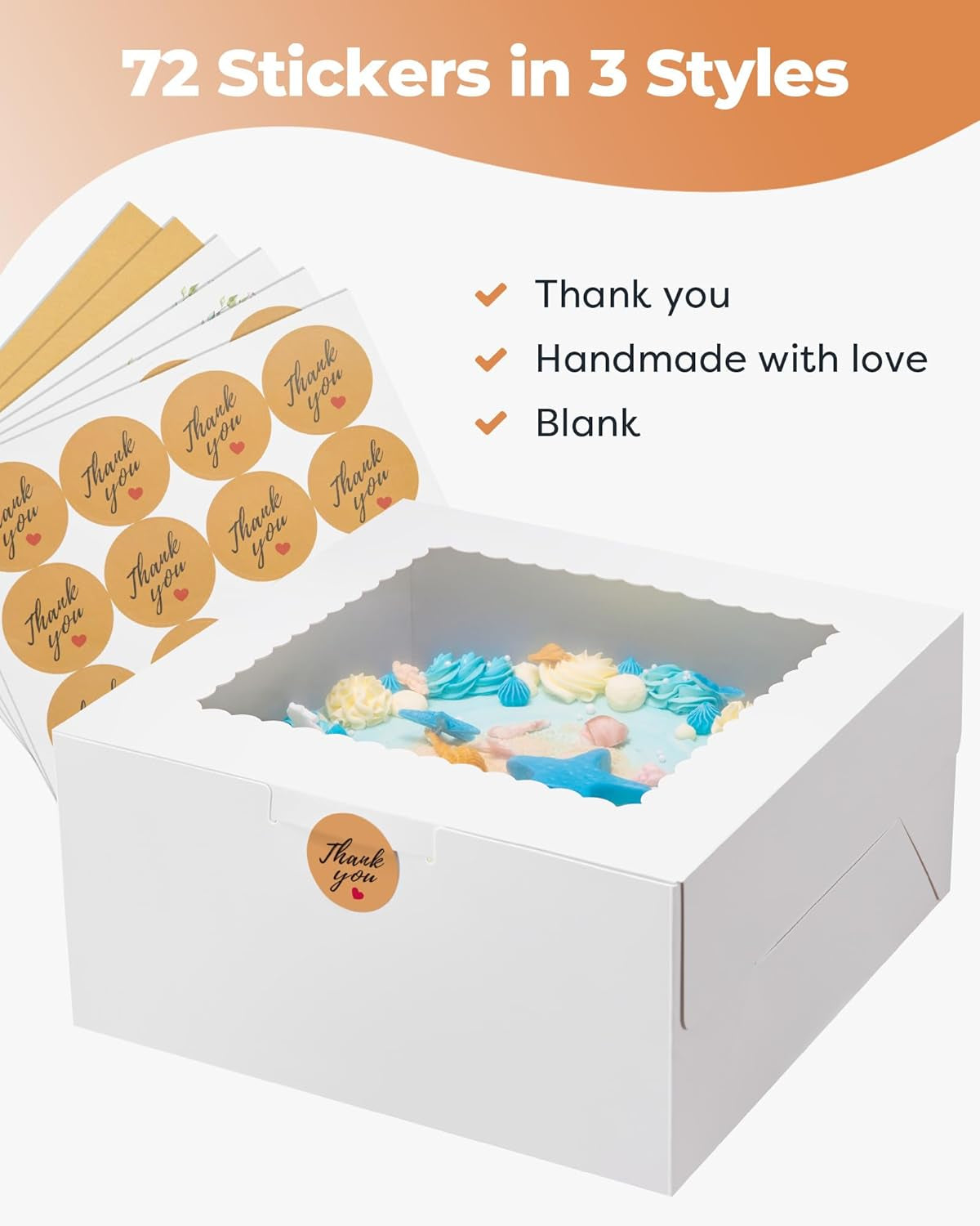 24Pcs Cake Boxes with Window, 10 X 10 X 5 Inches Bakery Boxes Treat Cookie Dessert Boxes Pastry Box for Cake, Chocolate Covered Strawberries, Cupcakes, Donuts, Baked Goods