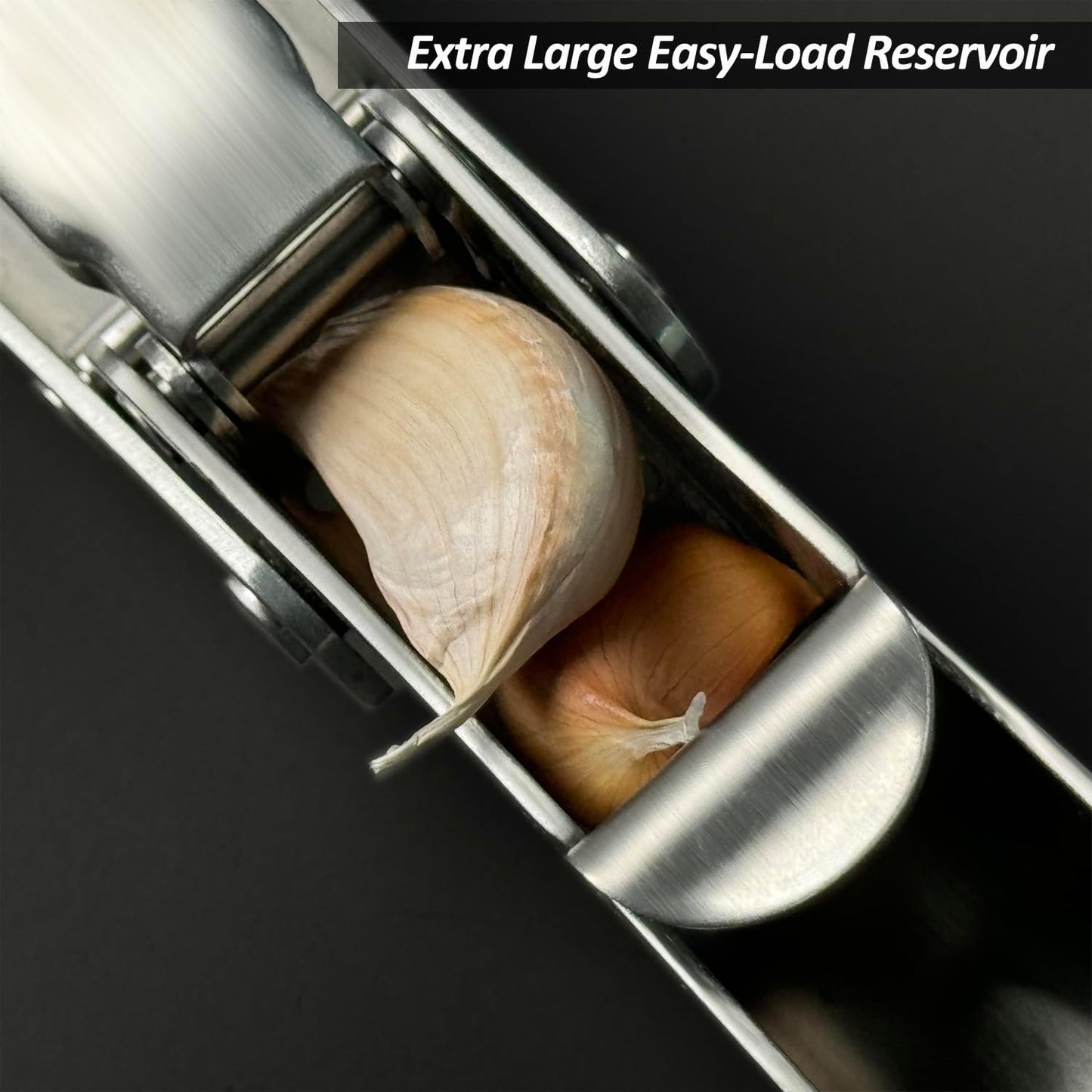 Premium Garlic Press Stainless Steel, No Need to Peel Garlic Presser, Heavy Duty Professional Grade Double Lever-Assisted Garlic Mincer with High Capacity Chamber- Easier Clean Garlic Crusher