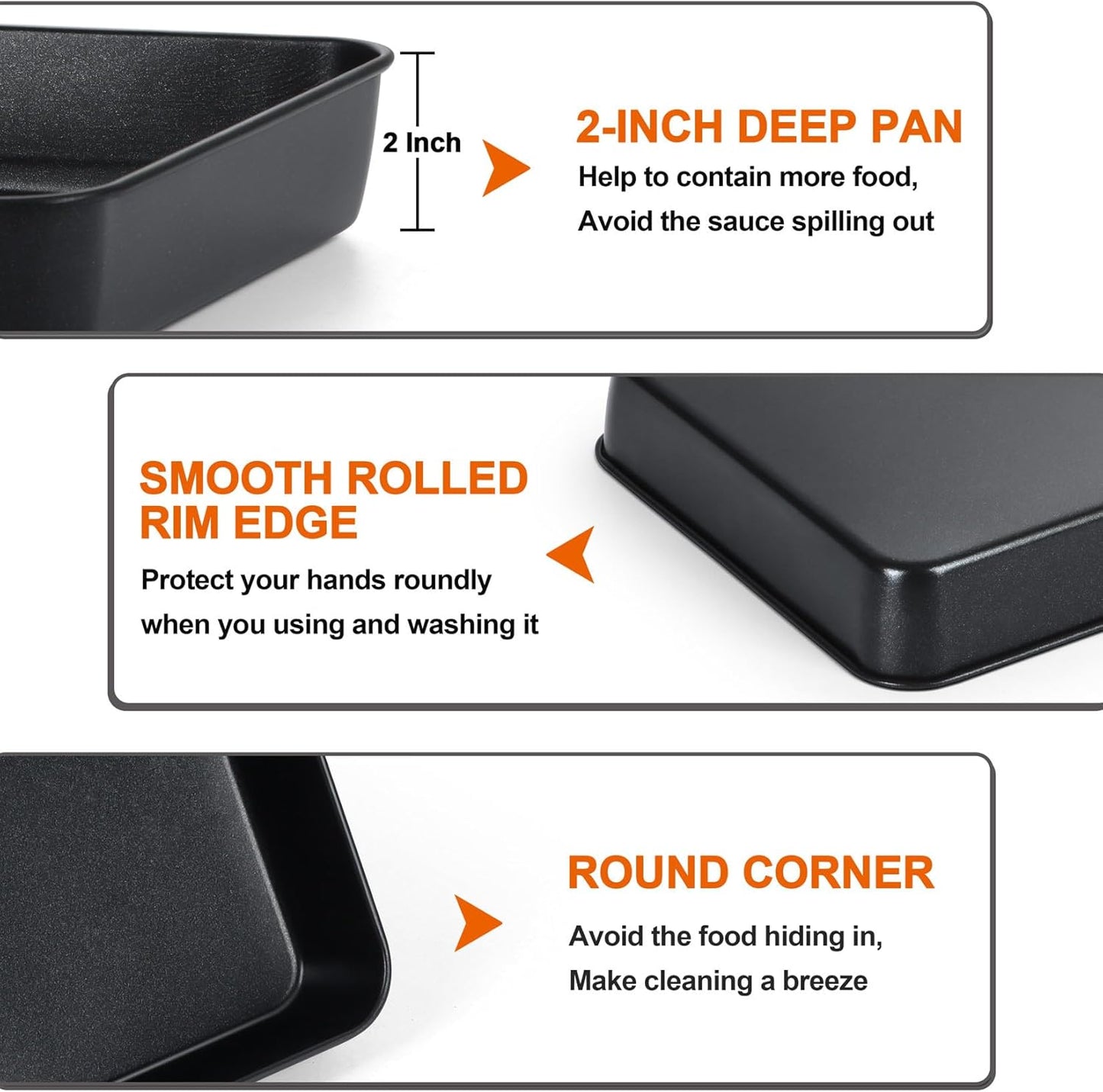 Toaster Oven Pan with Lid, Nonstick Cake Lasagna Pan Rectangular Tray for Baking Roasting Storing, Stainless Steel Core & Plastic Cover, Oven & Freezer Safe, (10.5 Inch, 2Pcs)