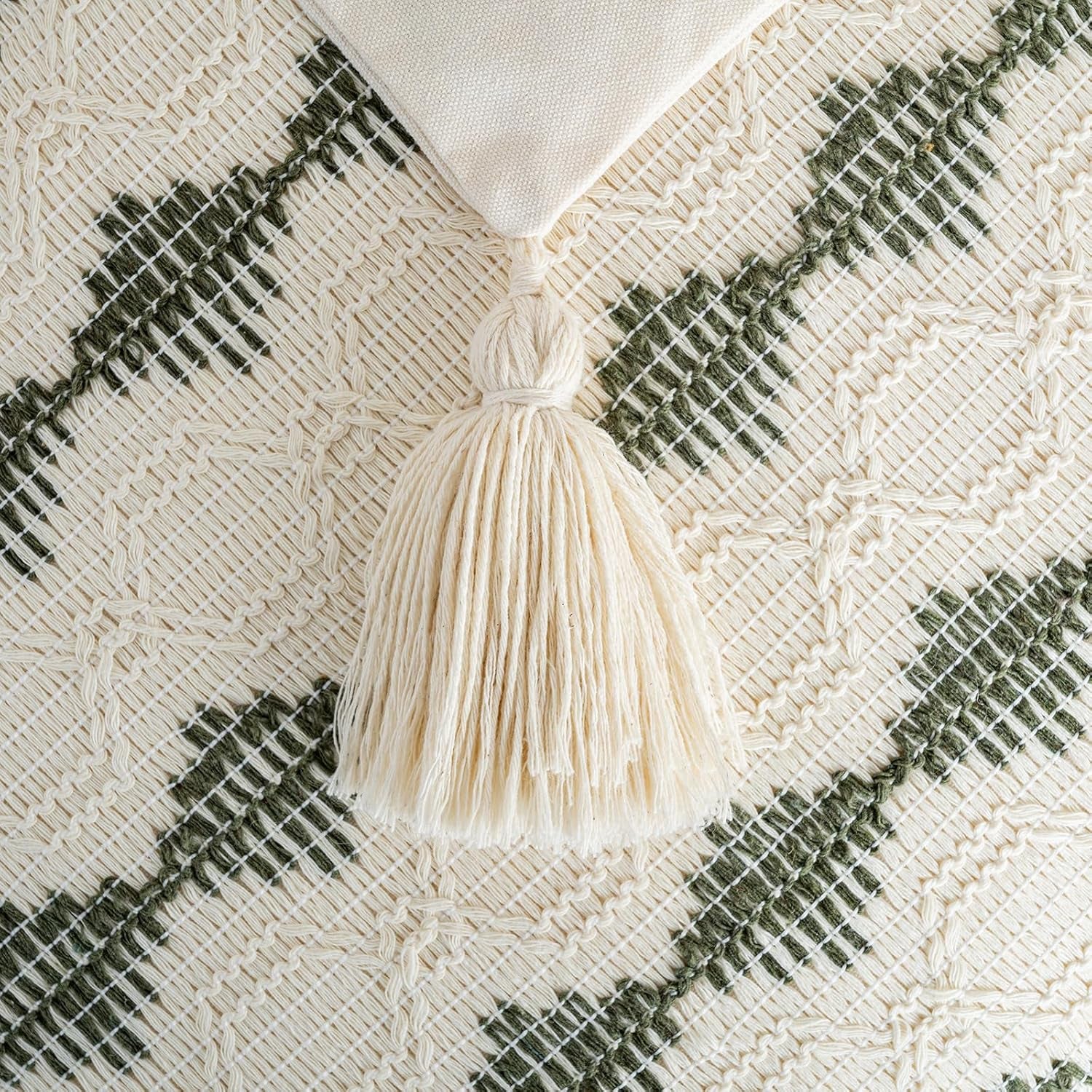 Set of 2 Boho Olive Green Lumbar Decorative Throw Pillow Cover 12X20 Inch for Couch Bed Sofa Chair, Modern Organic Farmhouse Home Decor, Soft Cute Accent Rectangle Cushion Case with Tassels