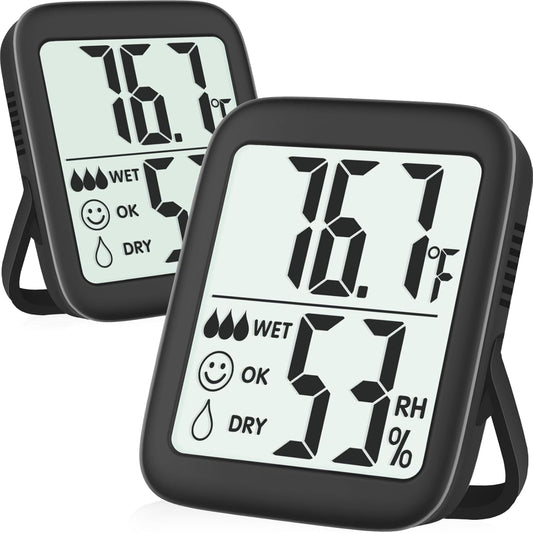 2 Pack Room Thermometer for Home, Indoor Hygrometer Humidity Meter Gauge, Digital Temperature and Humidity Sensor Monitor for House, Terrarium, Incubator, Greenhouse - Battery Included