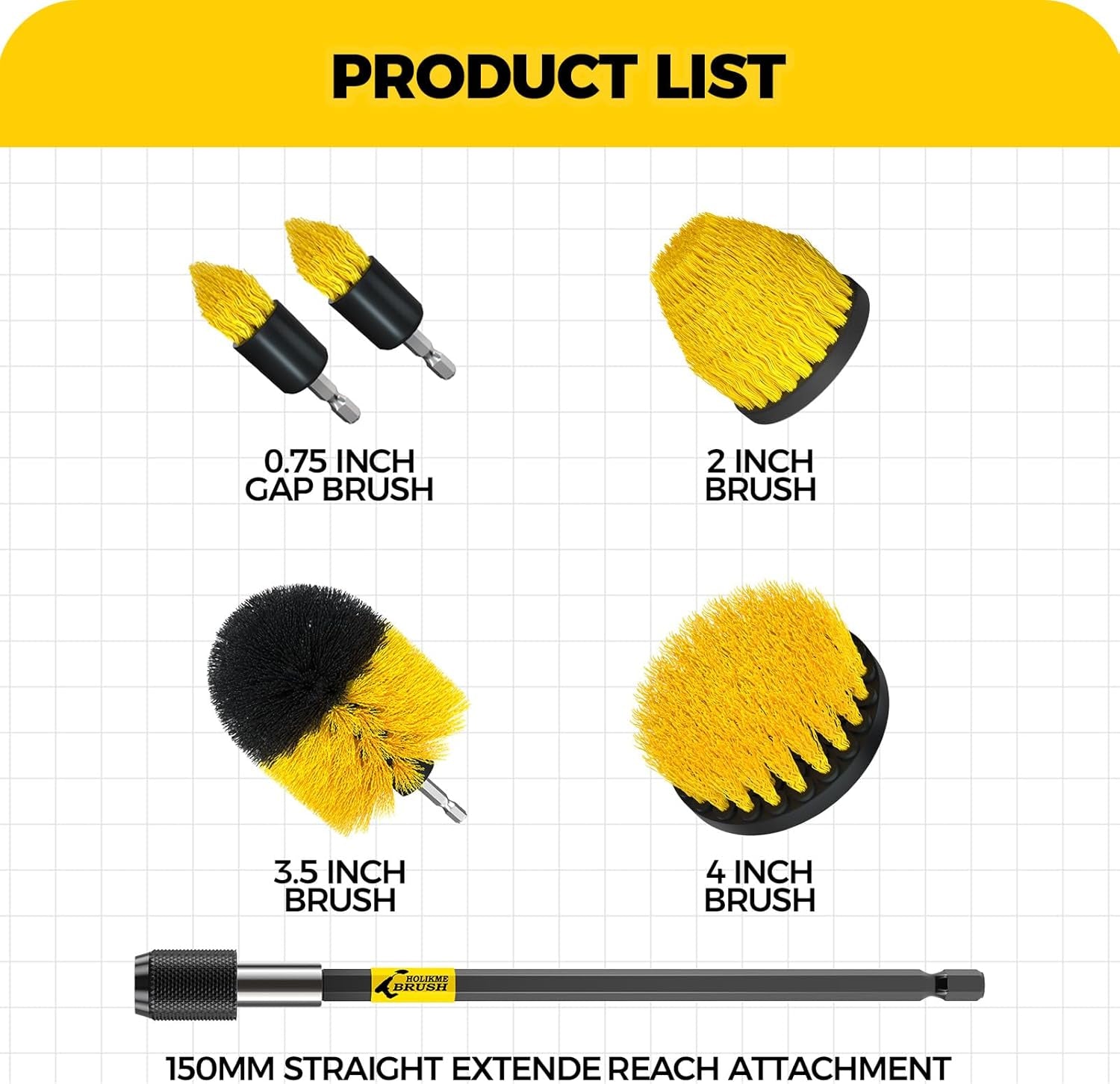 6Pack Drill Brush ,Extended Long Attachment Set All Purpose for Crevice Cleaning Brush,Bathroom, Grout, Floor, Tub, Shower, Tile, Kitchen and Car,Corner