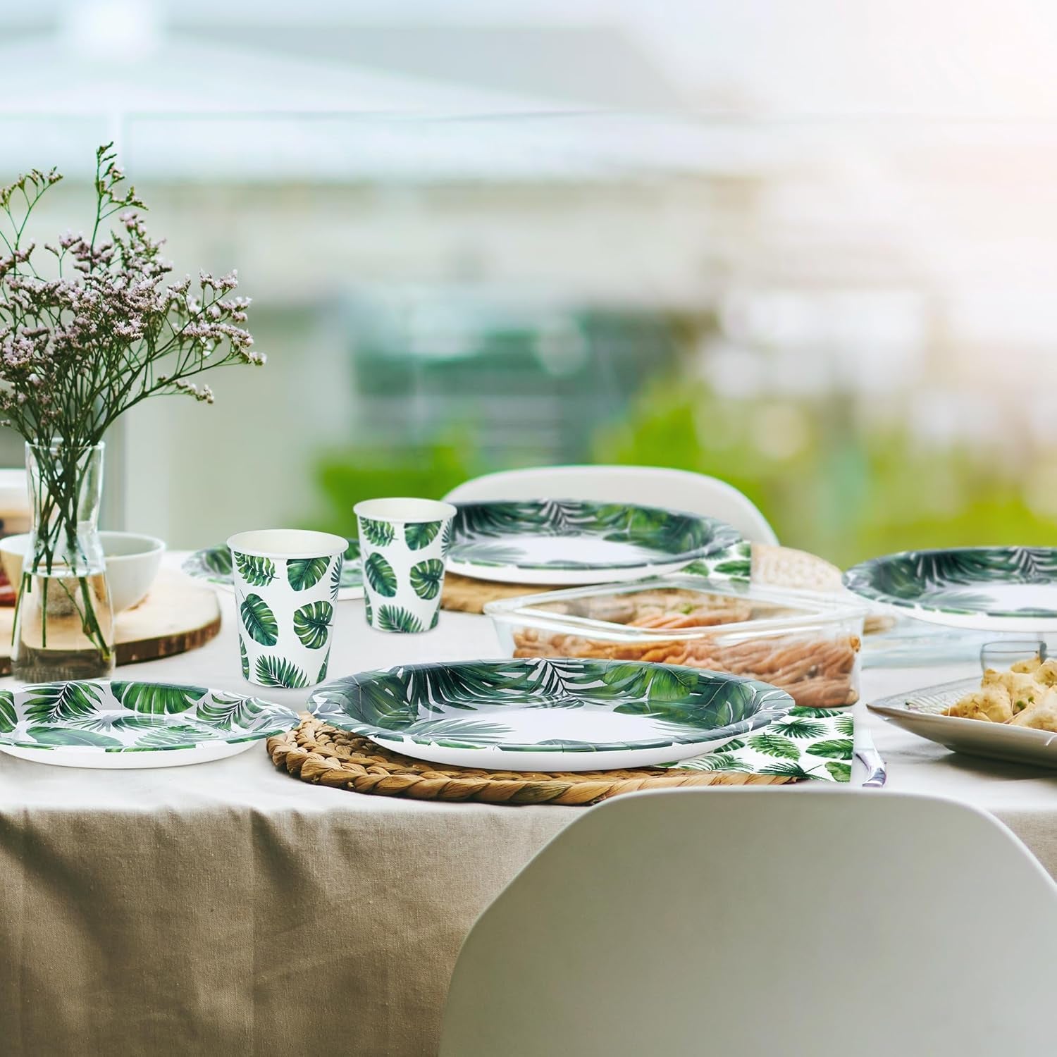 24 Sets Hawaiian Luau Party Decorations, Tropical Palm Leaf Disposable Tableware Set, 7 and 9 in round Paper Plates for Summer Themed Events Aloha Birthday Party Supplies, Serves 24