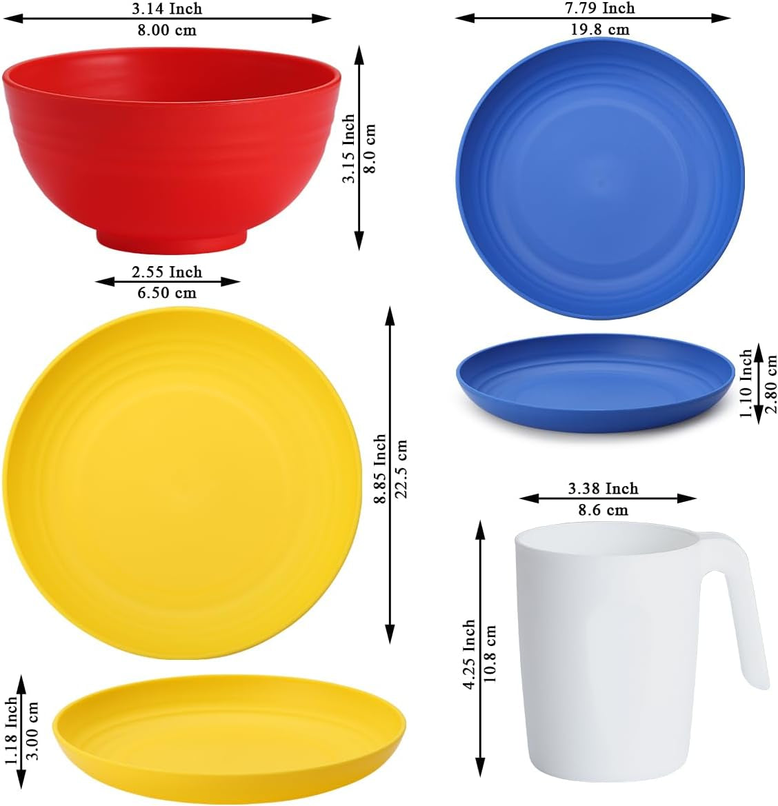 24-Piece Reusable Plastic Dinnerware Set for 6 – Includes Dinner Plates, Dessert Plates, Cereal Bowls, and Cups for Home, Garden, Picnic, and Camping