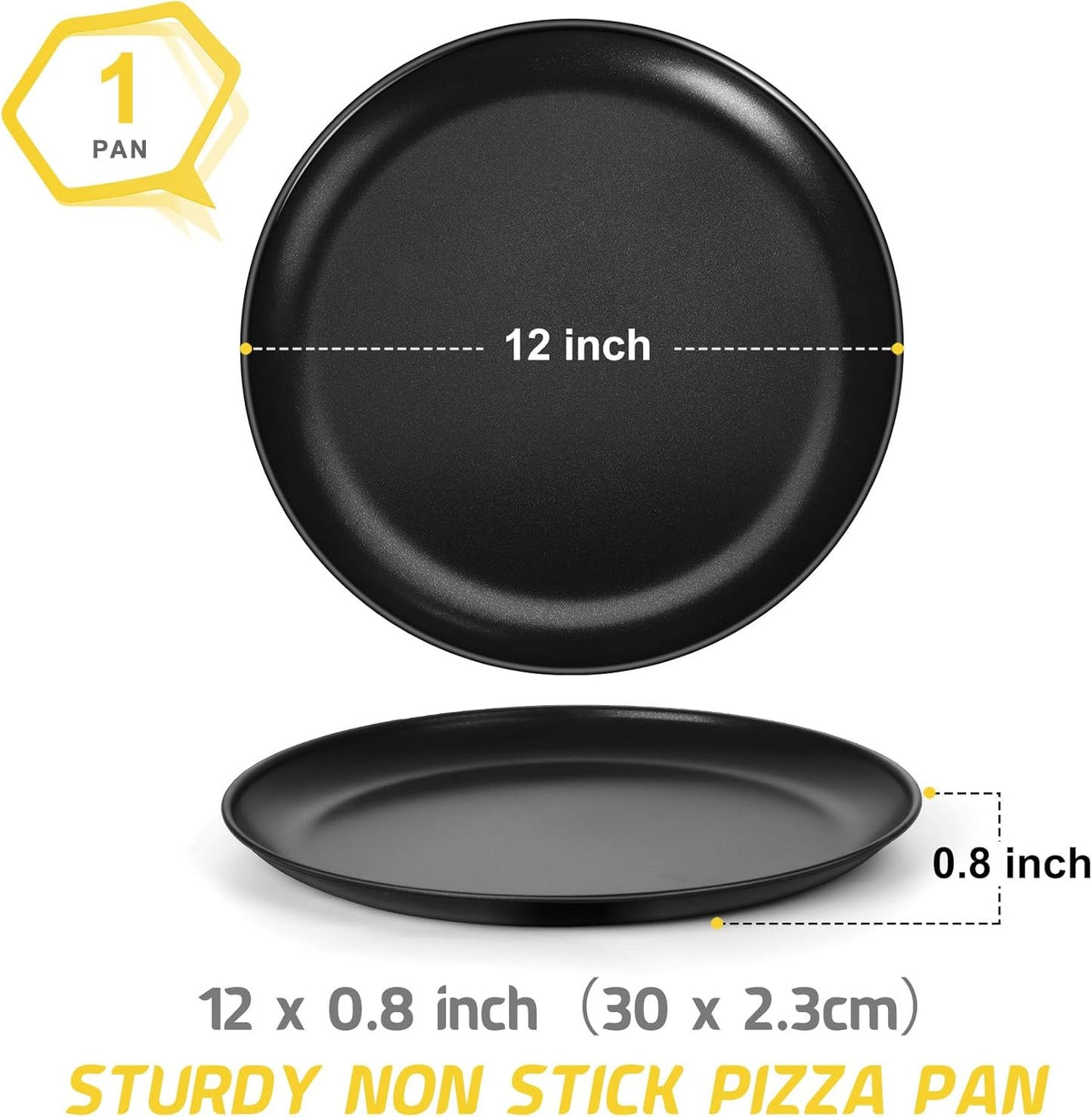 Pizza Pan Bakeware for Home Kitchen, Stainless Steel Pizza Tray for Baking Pizza, Healthy & Reusable & Easy Clean, Oven & Freezer Safe, 12 Inch & Black