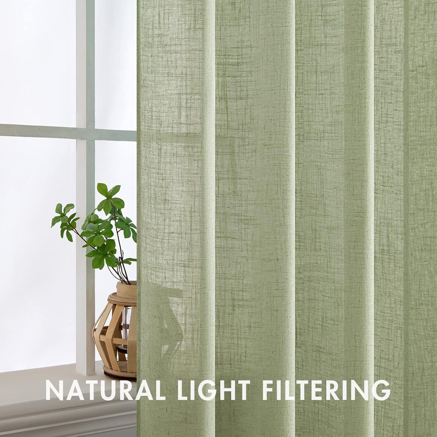 Linen Textured Kitchen Window Curtains over Sink 24 Inch Length Semi Sheer Farmhouse Small Small Curtains for Cafe Bathroom Basement, Short Rod Pocket Tier Curtains 2 Panels W26XL24, Sage Green