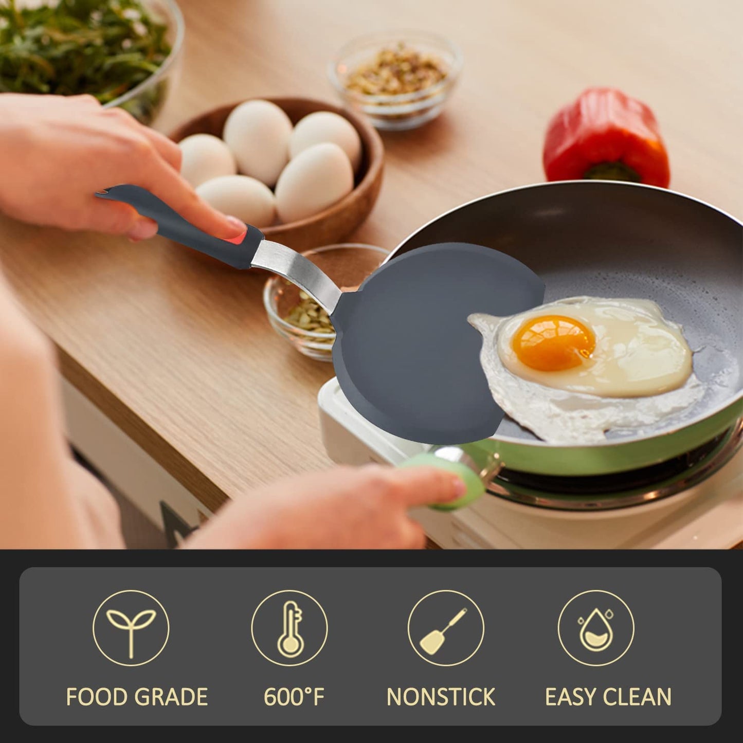 Silicone Spatula Turner Set of 3, 600°F Heat Resistant Cooking Spatulas for Nonstick Cookware, Large Flexible Kitchen Utensils BPA Free Rubber Spatula Set for Egg, Pancake, Fish, Burger