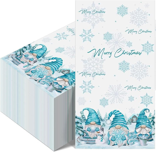 100 Pcs Christmas Gnome Paper Napkins, Disposable Merry Christmas Gnome Snowflake Paper Guest Napkins Xmas Decorative Paper Guest Hand Towels for Winter Holiday Xmas Dinner Party Supplies