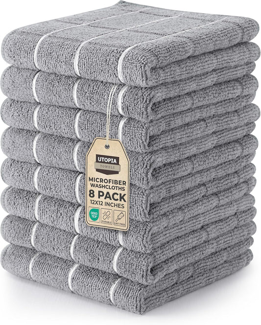 - Microfiber Kitchen Towels, Super Absorbent 12 X 12 Inches, Durable, Soft, and Lint Free Dish Towels, Ideal for Cleaning Dishes, Pans, and Kitchen Appliance (8 Pack, Grey)
