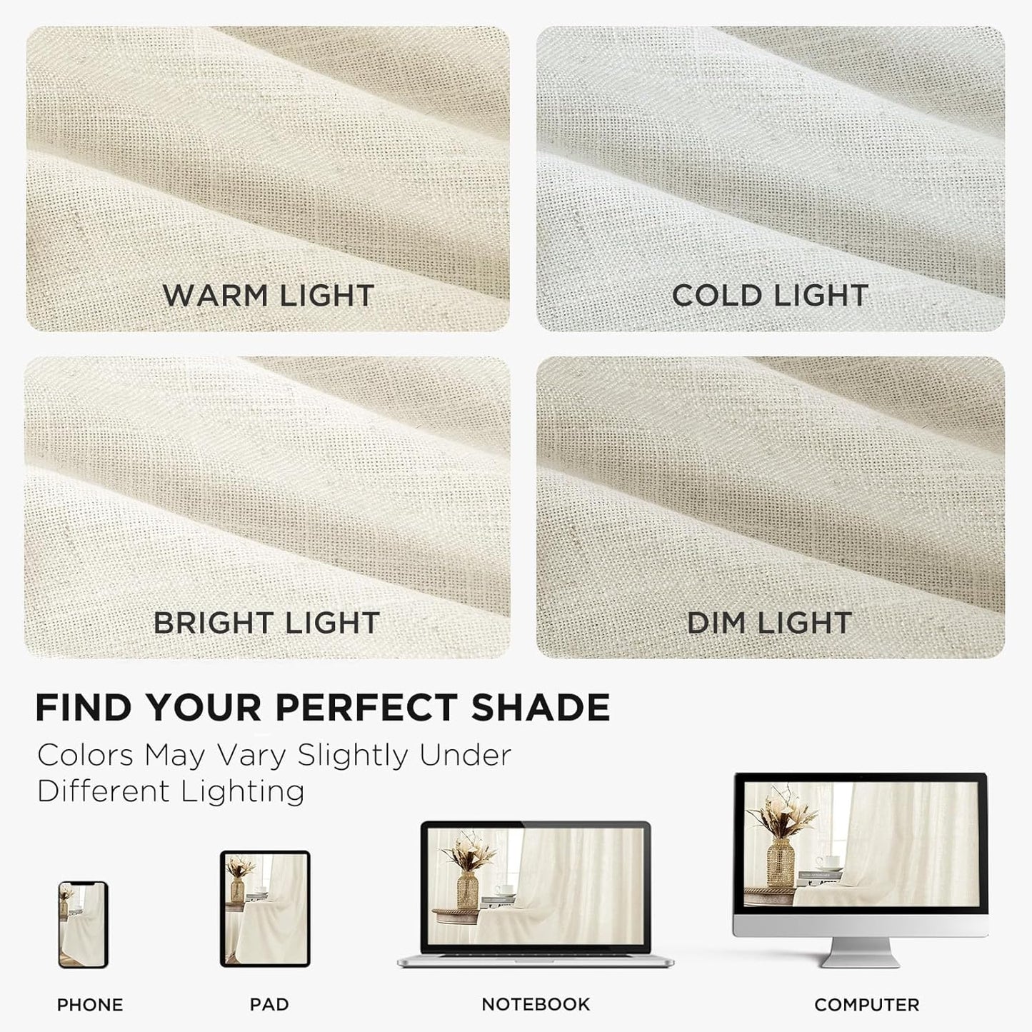 Linen Curtains 96-Inch Length, 2-Panel Set, Light Filtering Drapes for Living Room and Bedroom, 52-Inch Width with Rod Pocket and Back Tab (Ivory on Linen)
