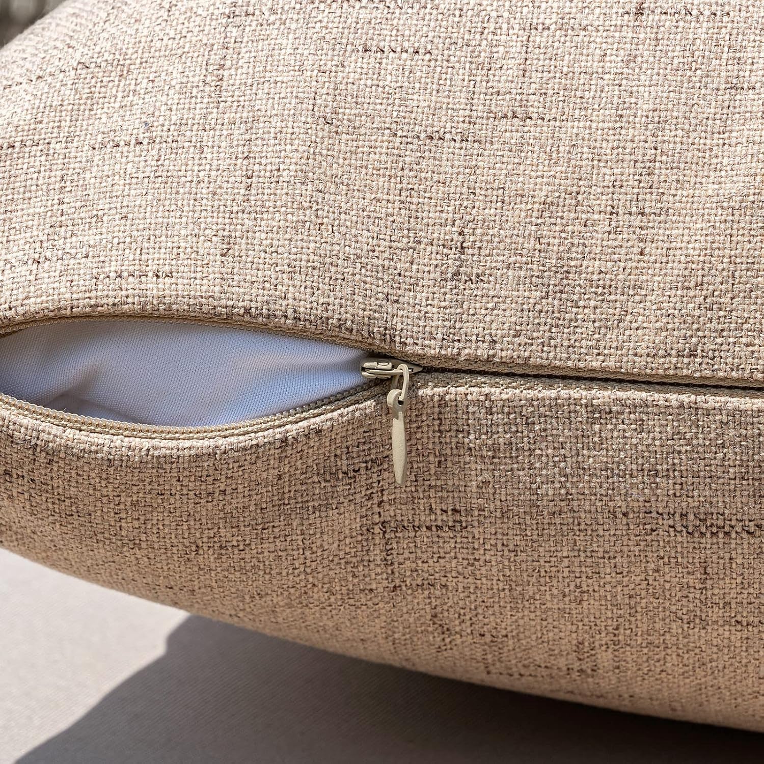 Pack of 2 Outdoor Throw Pillow Covers Waterproof Decorative Soft Pillowcases Linen Farmhouse Square Cushion Shams for Patio Balcony Couch Garden 20X20 Inch,Khaki