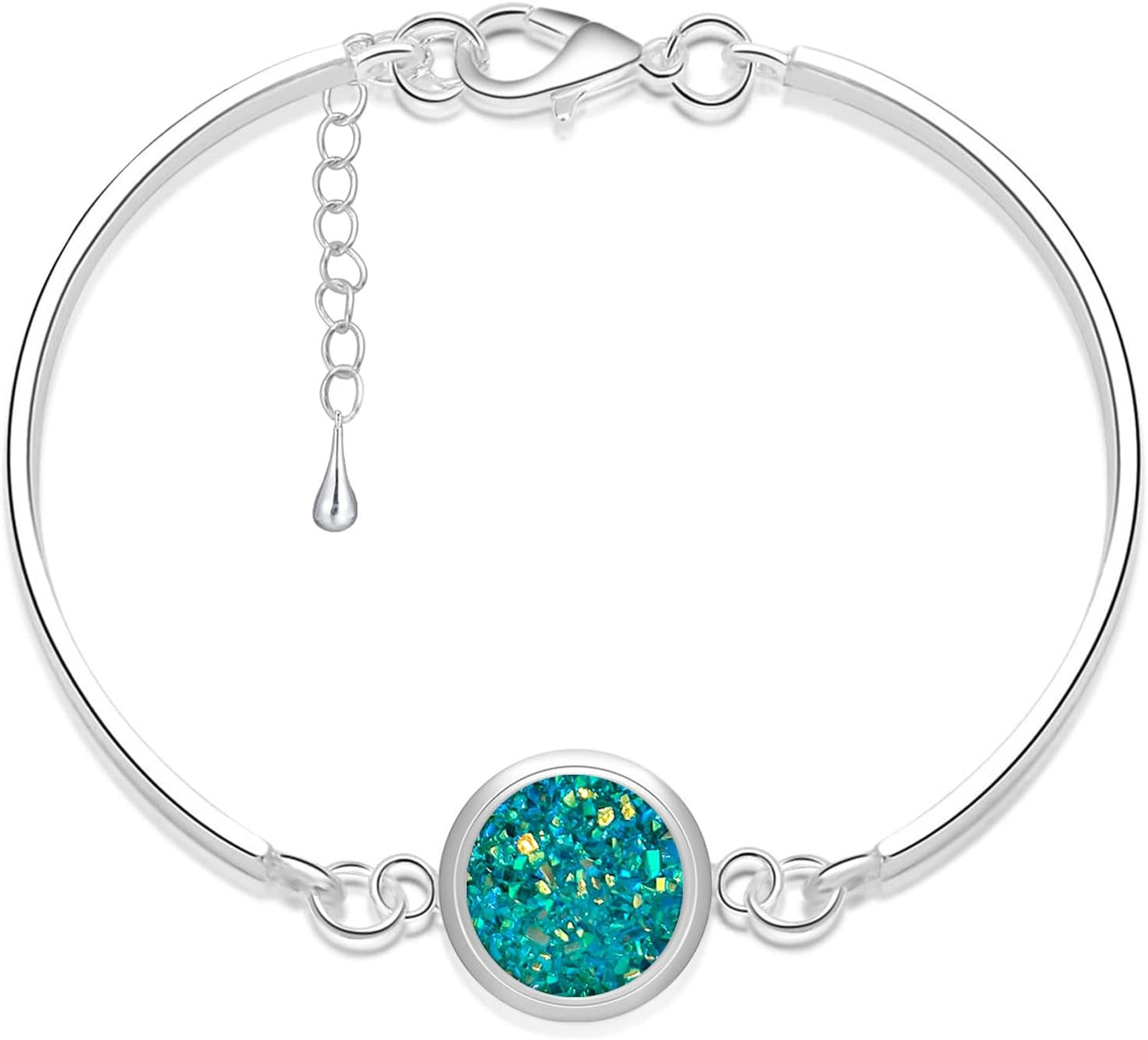 Adjustable Cuff Bangle Bracelet for Women,  Fake Druzy Gemstone Link Bracelet Silver Handmade Healing round Bracelets Boho Statement Bracelet Gifts for Her