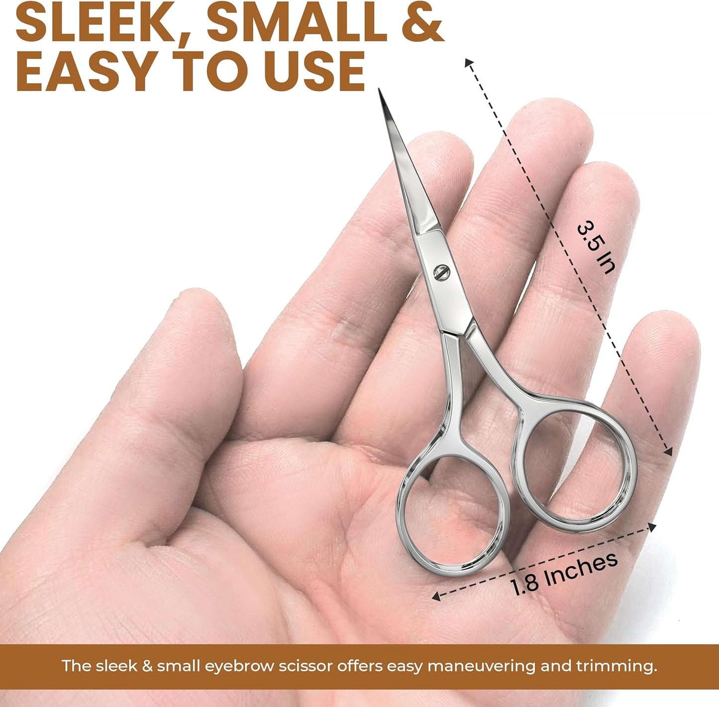 Eyebrow Scissors, Professional Stainless Steel Small Shears for Men and Women Cuticle Nail Scissors, Nose Hair Scissors for Grooming Mustache, Beard, Eyelashes, Ear Hair Trimming, Silver